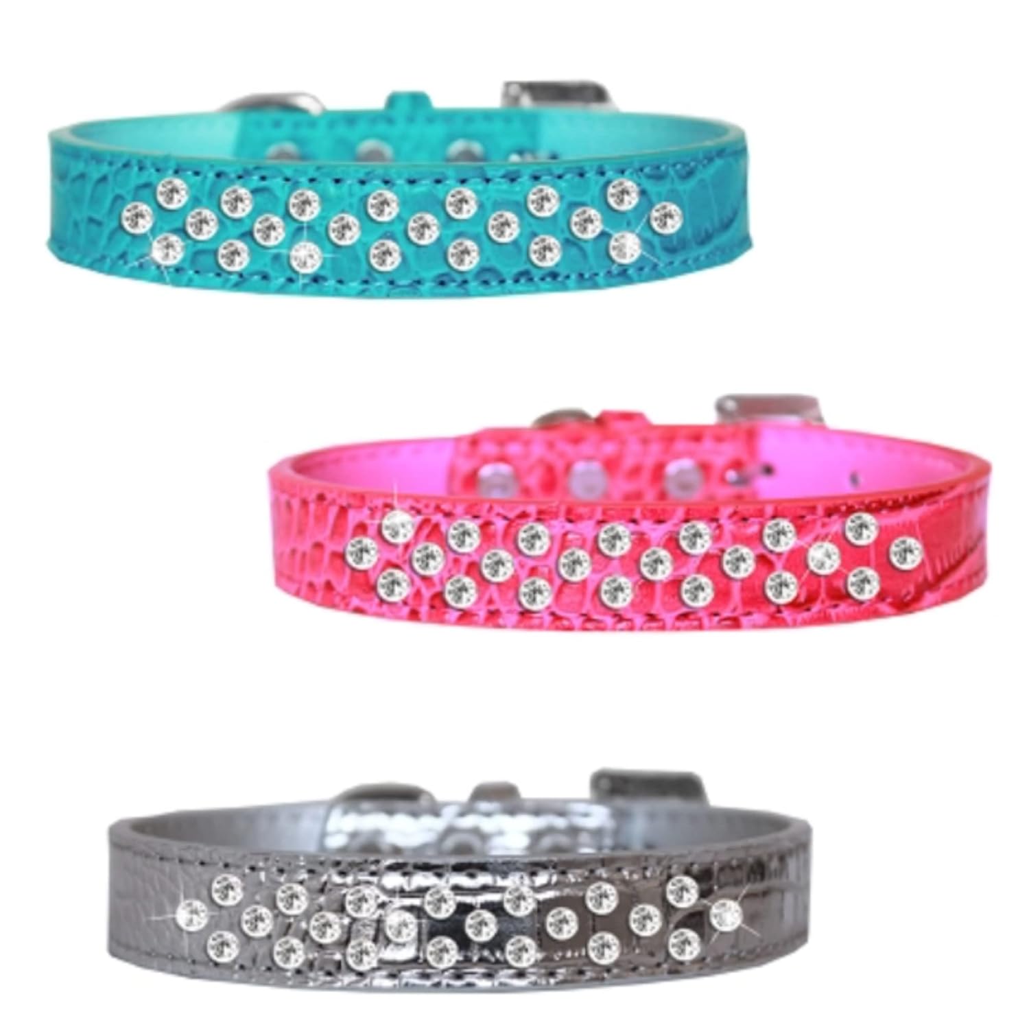 Sophisticated Crystal Croc Rhinestone Dog, Puppy Designer Collar for small medium and large dogs (Large, Bright Pink)