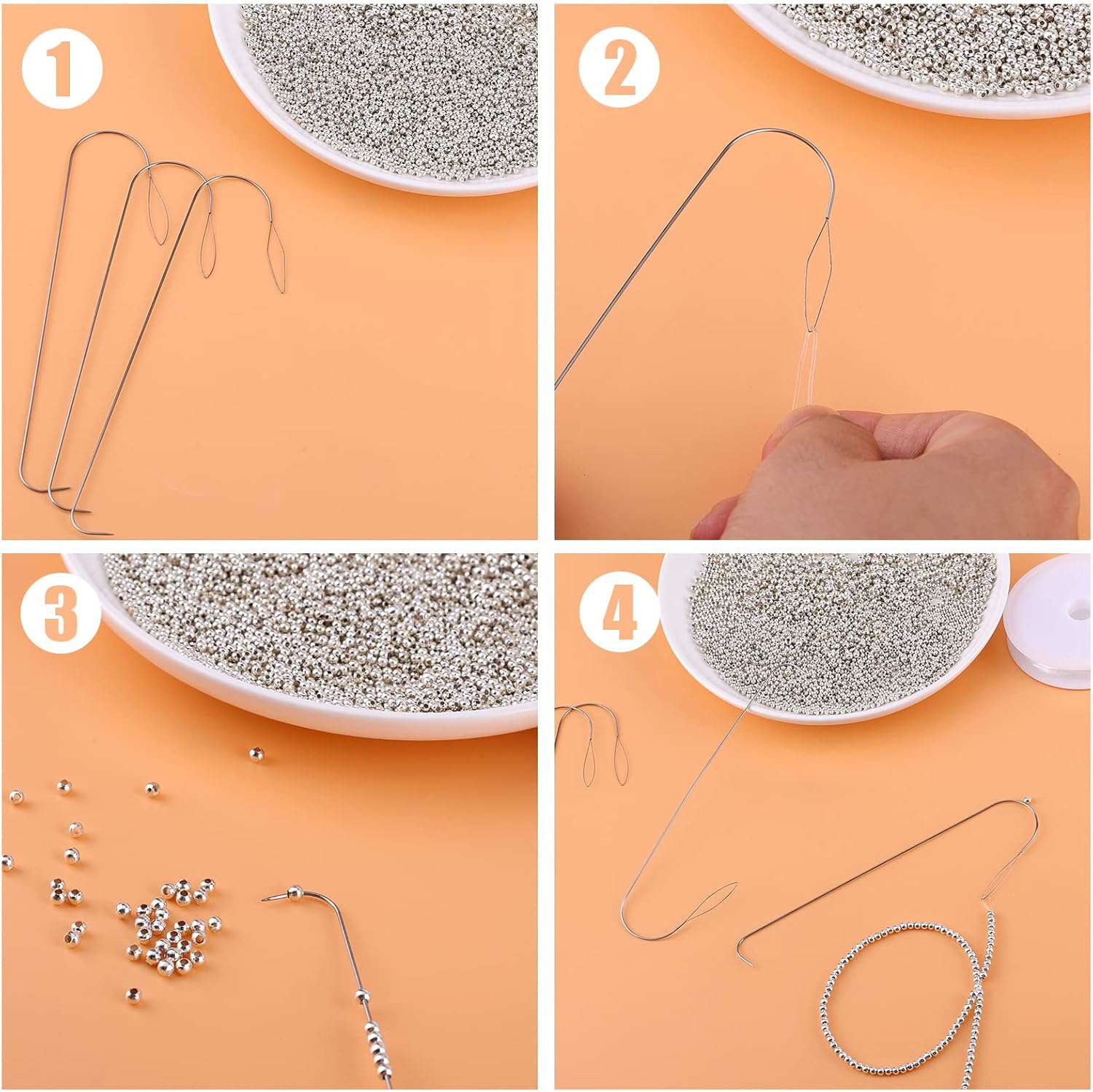 SAVITA 8 agujas curvadas para abalorios, agujas de cuentas de 5.2 pulgadas, agujas de ojo grandes de acero inoxidable con mango de cuentas, aguja