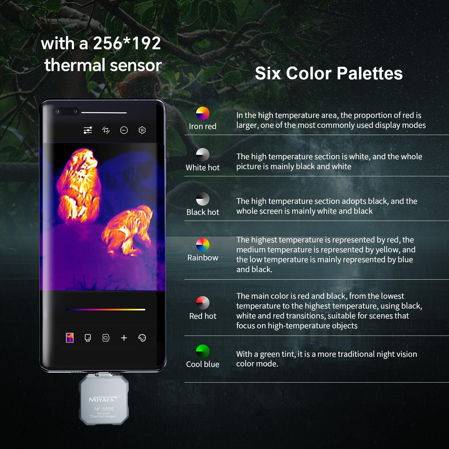 NF-588E Monóculo de imágenes térmicas, 256×192 IR Resolución Monocular de visión nocturna al aire libre, IP54 25Hz Tasa de fotogramas lente de 0.394