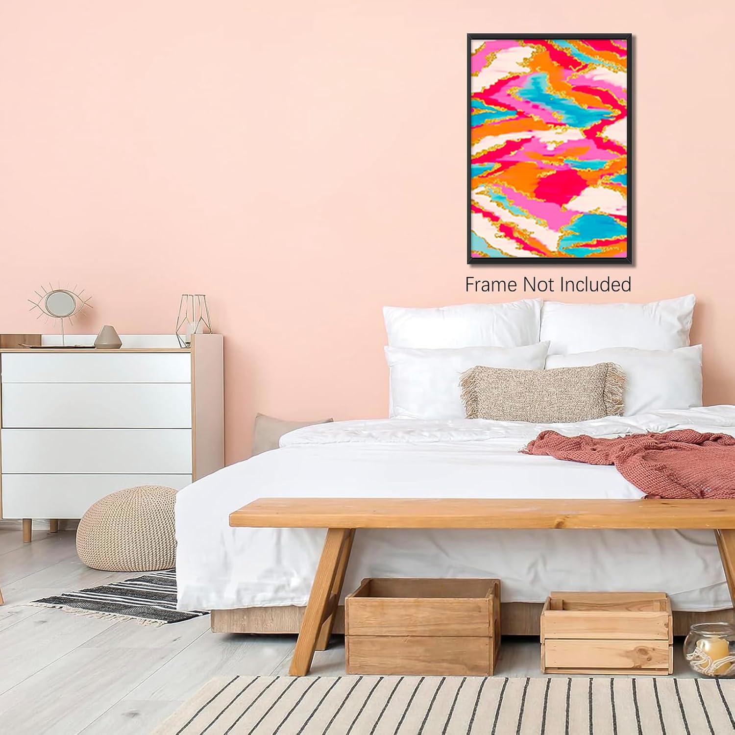 BNGFDV Pintura abstracta rosa y azul, decoración de habitación preparada, lienzo vibrante, arte de pared, decoración de dormitorio universitario,