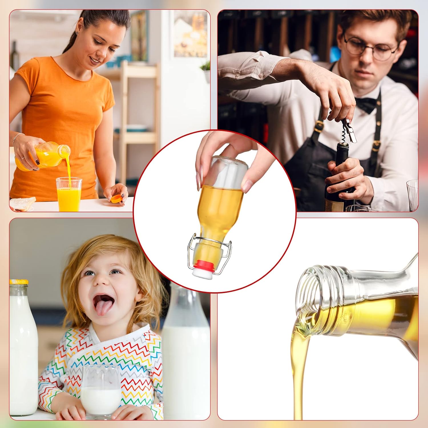 EBOOT Botellas de vidrio con tapa abatible con tapas, botellas de cerveza, botellas de vidrio transparente con parte superior oscilante, botellas de
