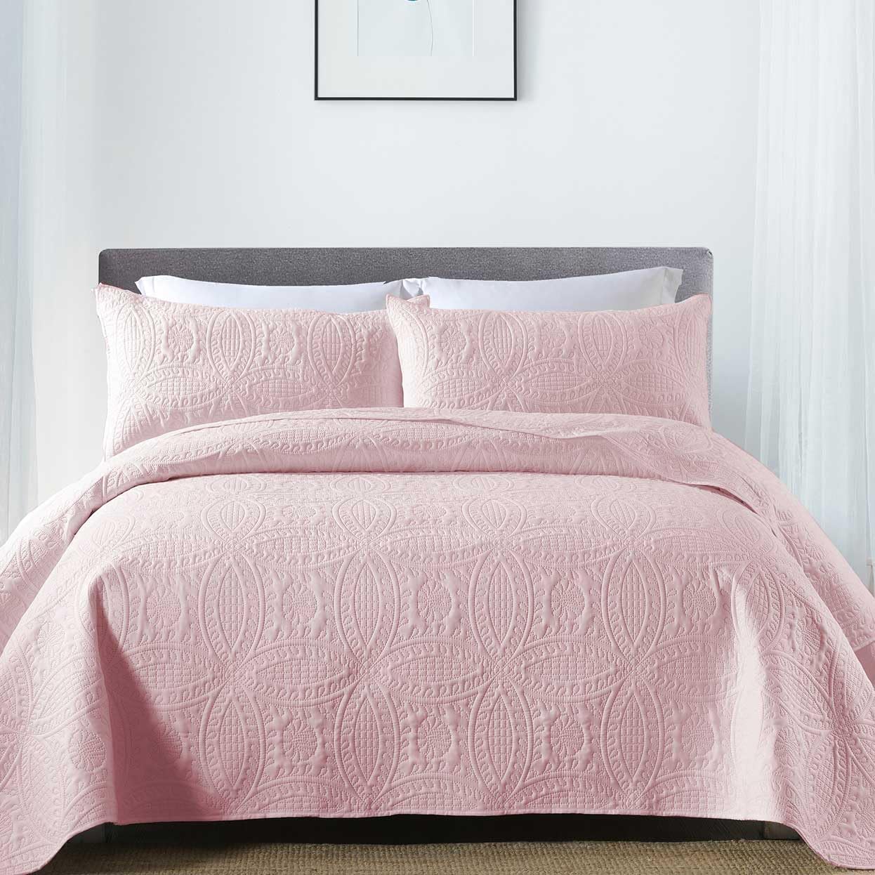 Boryard Juego de edredón tamaño King, colcha ligera, suave y cálida de 3 piezas (104 x 90 pulgadas) con 2 fundas de almohada (20 x 36 pulgadas),