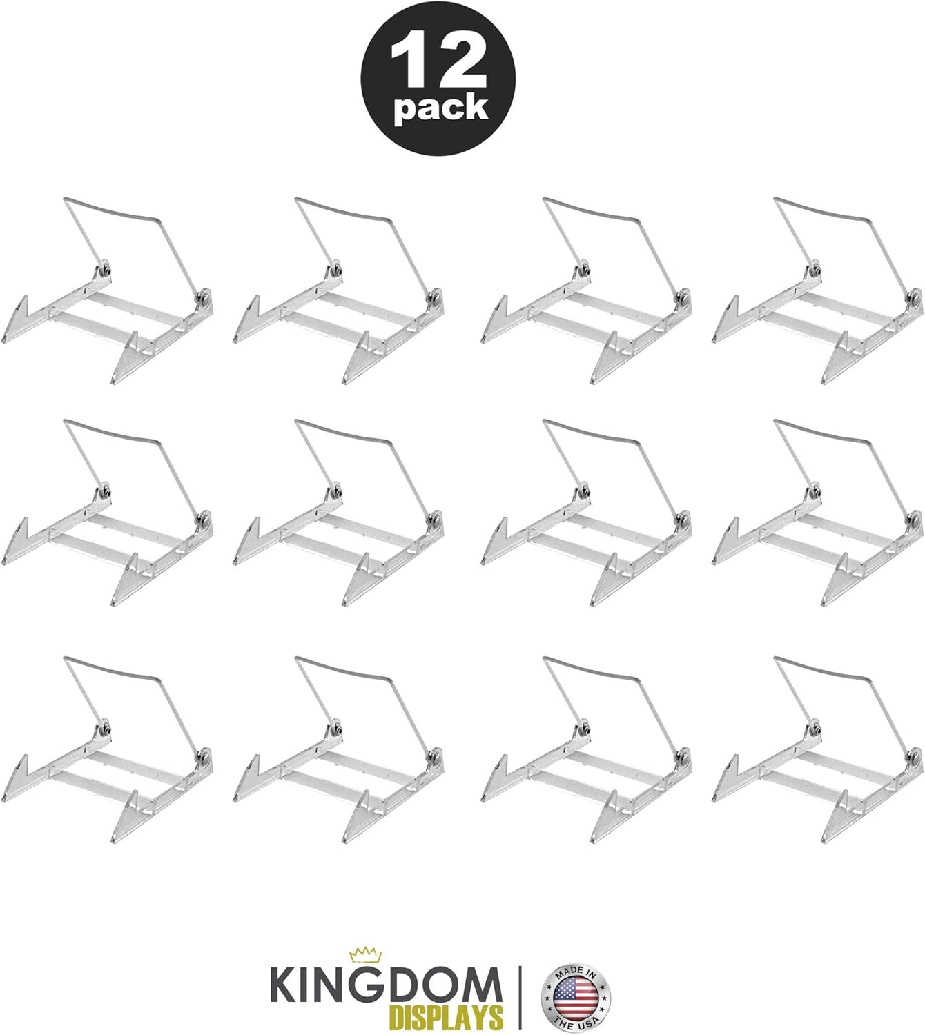 KS- Paquete de 12 soportes ajustables resistentes y versátiles de 4 x 5.5 pulgadas, caballetes acrílicos fabricados en Estados Unidos para exhibir