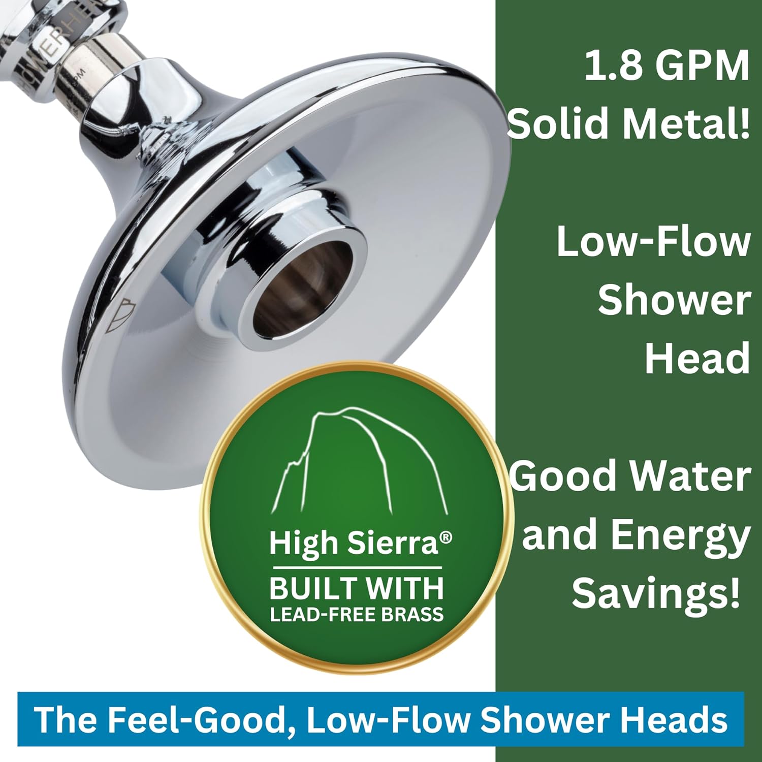 High Sierra Showerheads – Nuevo cabezal de ducha de metal “Half Dome”. Bellamente diseñado para baños de lujo. Impresionante acabado de níquel