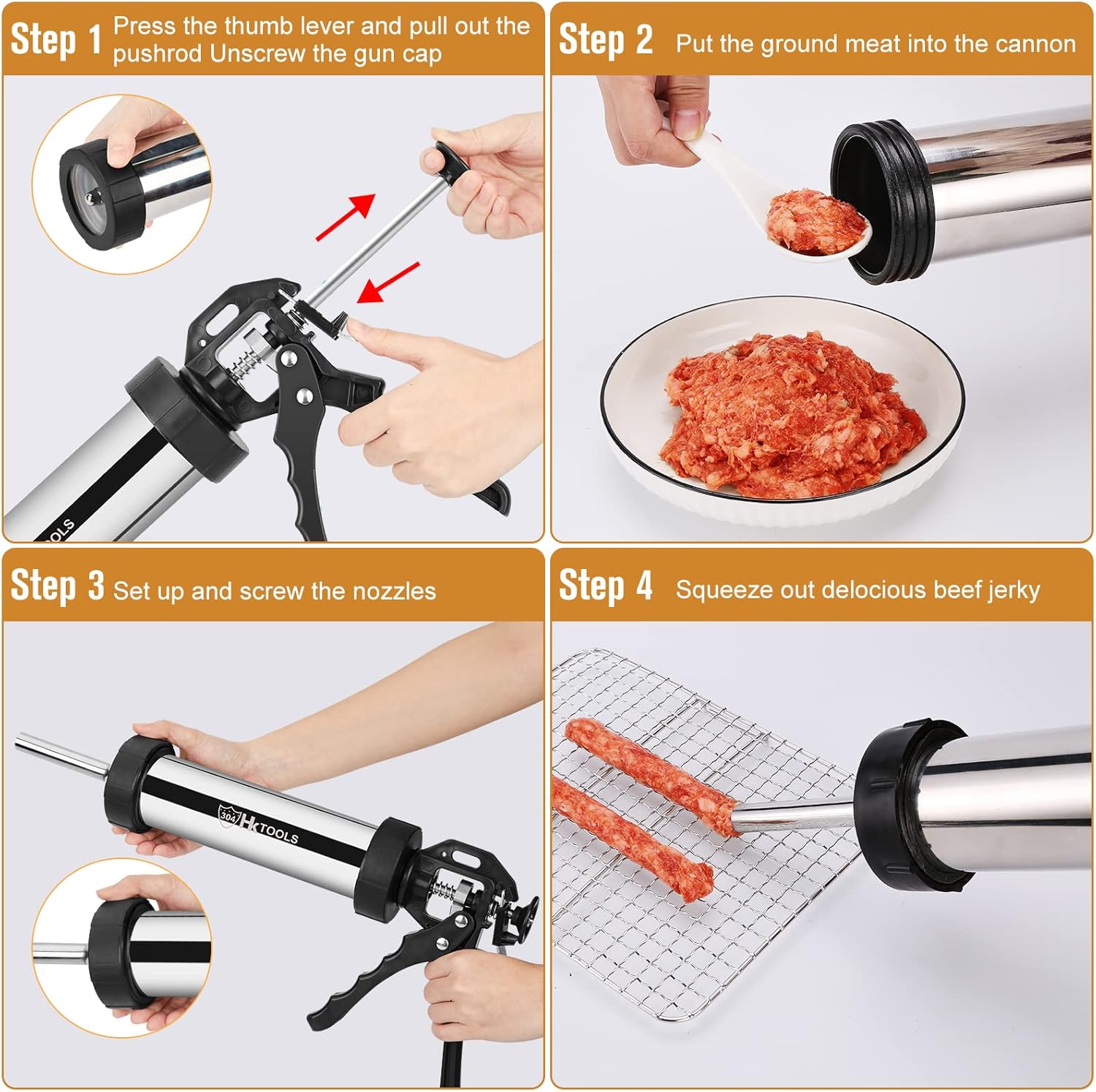HK Kit de pistola de cecina, pistola para hacer carne seca de res, pistola de carne seca de carne seca de 2 libras, pistola para hacer salchichas de