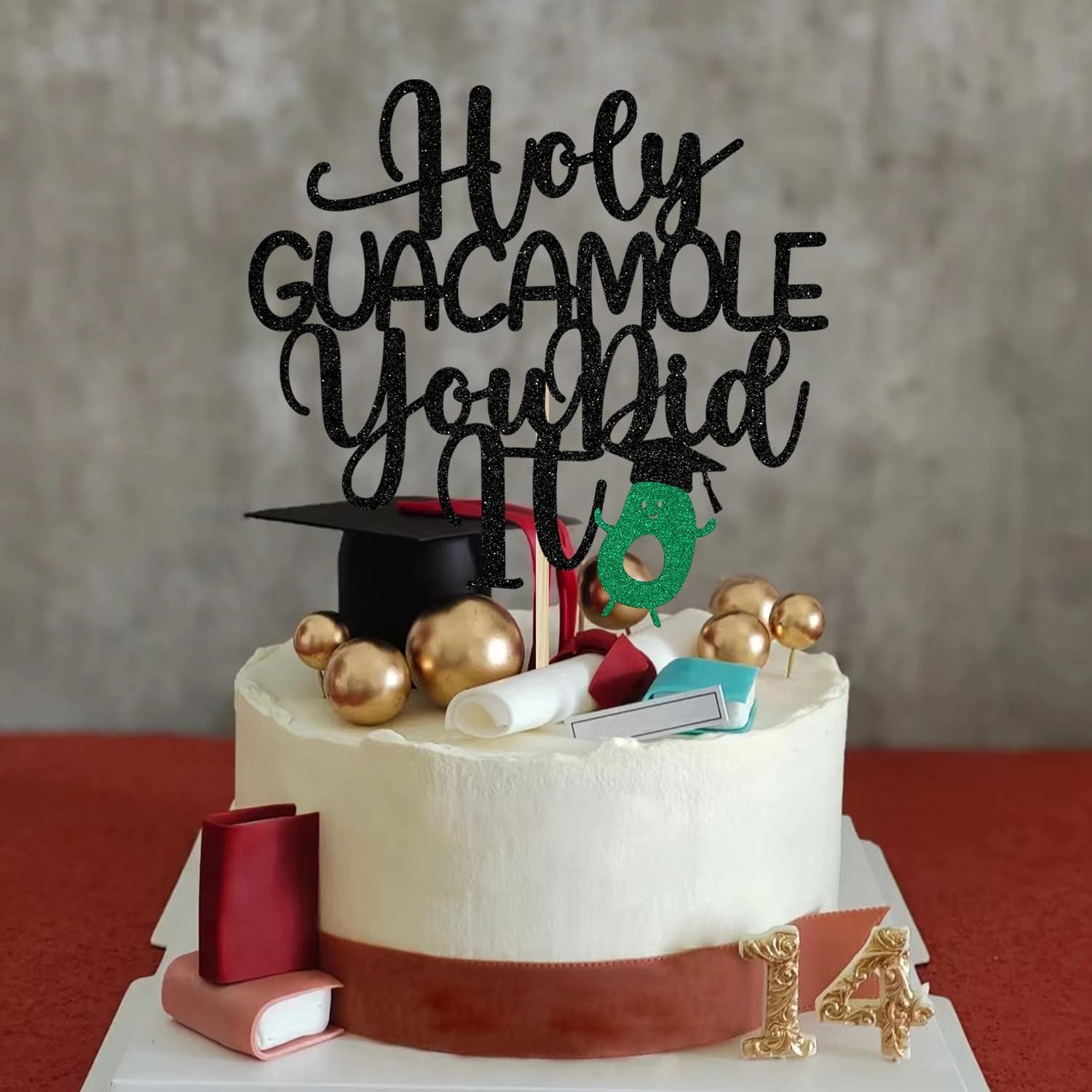 Decoración para tartas de guacamole con purpurina negra con texto en inglés “You Did It”, Holy Shit You Did ItClass of 2023Congrats Grad,