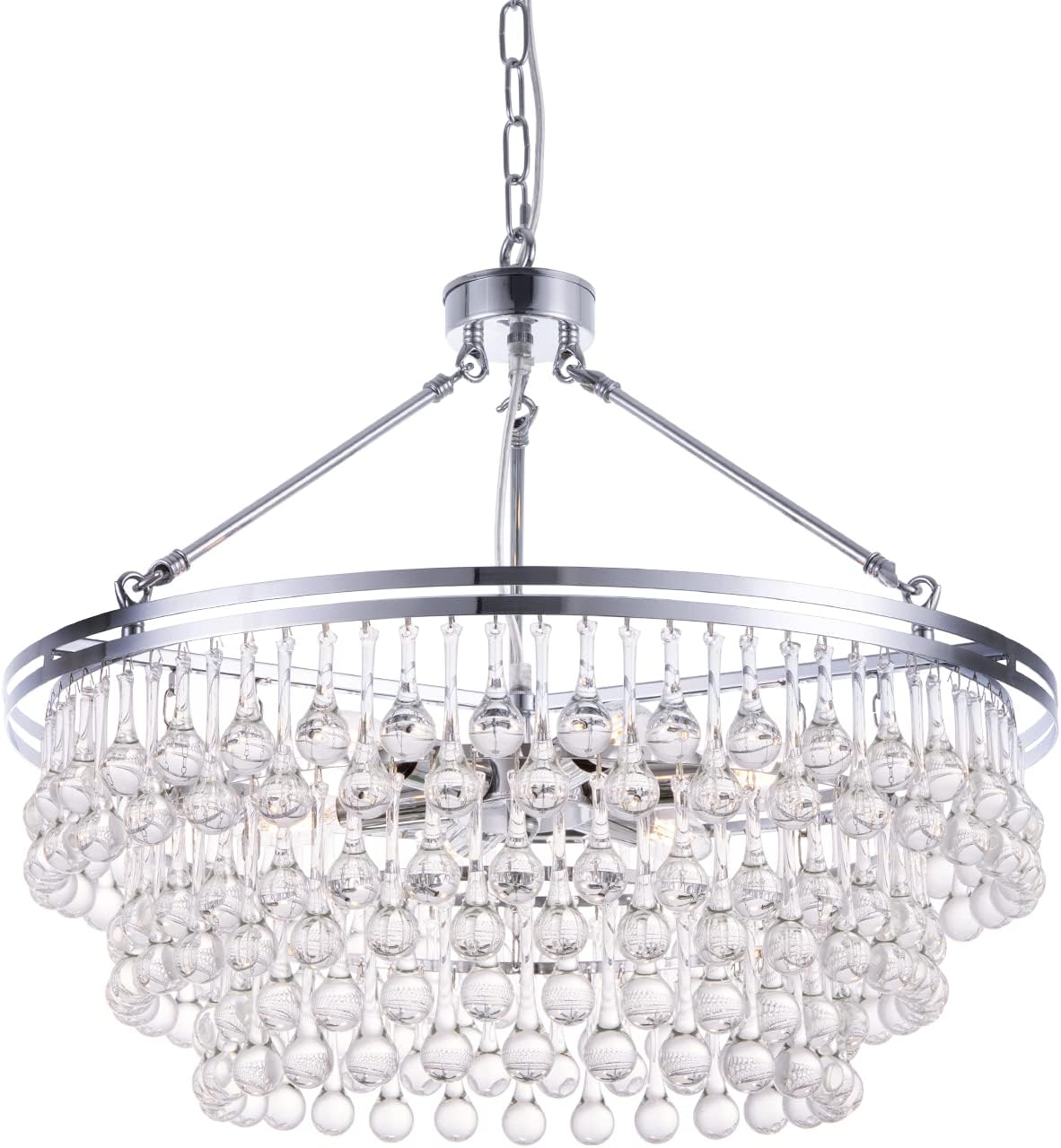 TOCHIC Candelabro de cristal cromado de 24 pulgadas, lámparas modernas para colgar en el techo, iluminación colgante de cristal para comedor, isla