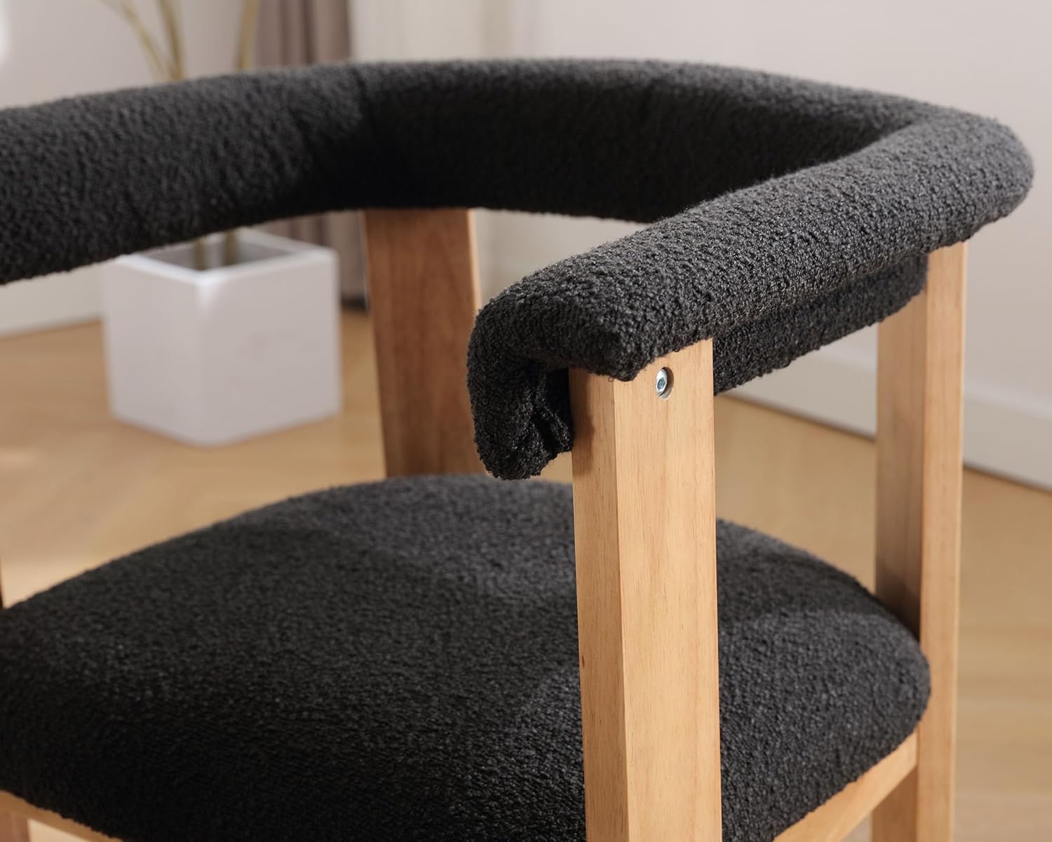 VESCASA Sillas de comedor tapizadas con patas rectangulares de madera marrón claro, sillas de comedor modernas de vellón sherpa de mediados de siglo