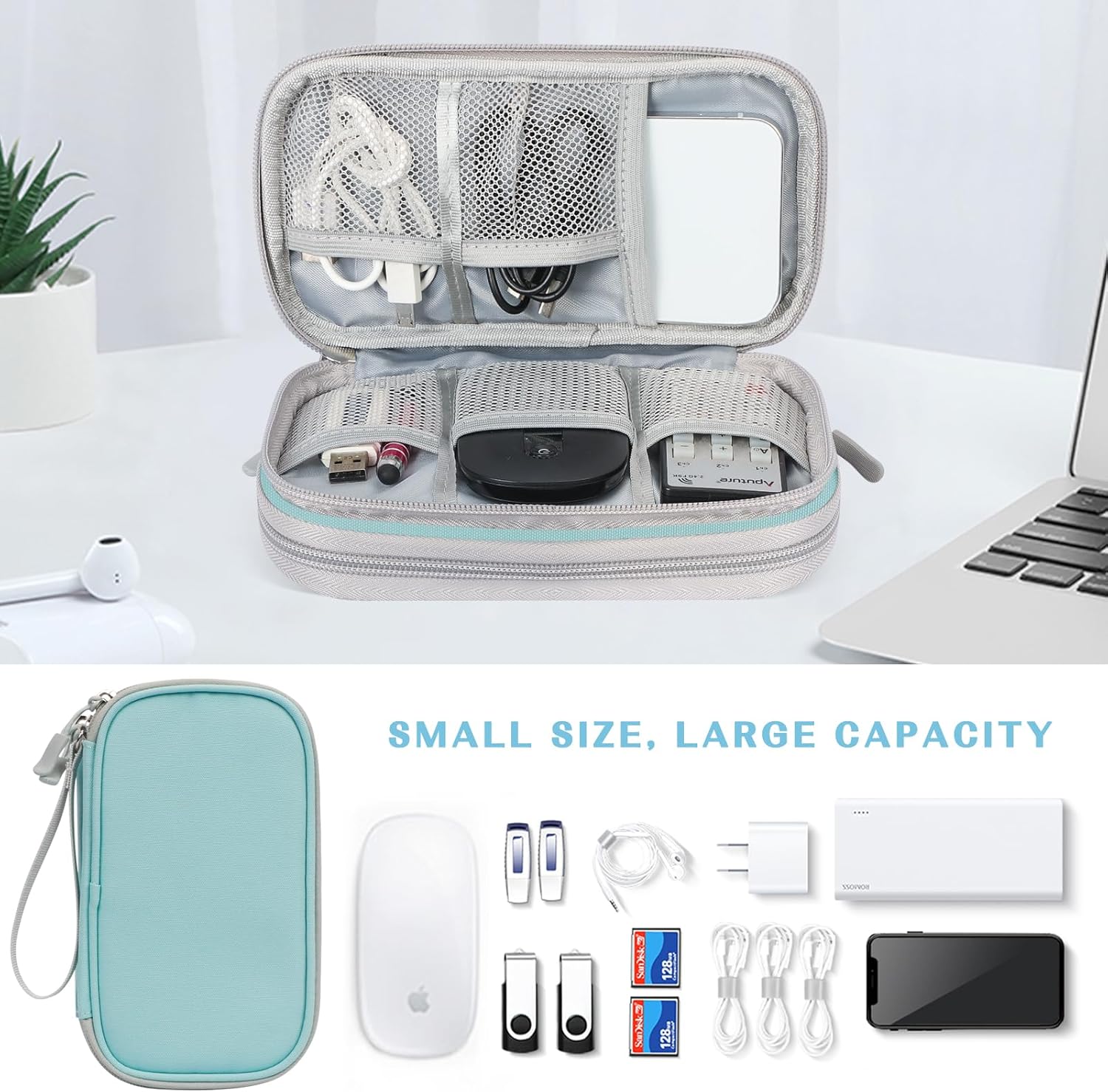 FYY Organizador electrónico, organizador de cables de viaje, bolsa de transporte para accesorios electrónicos, portátil, impermeable, doble capa,