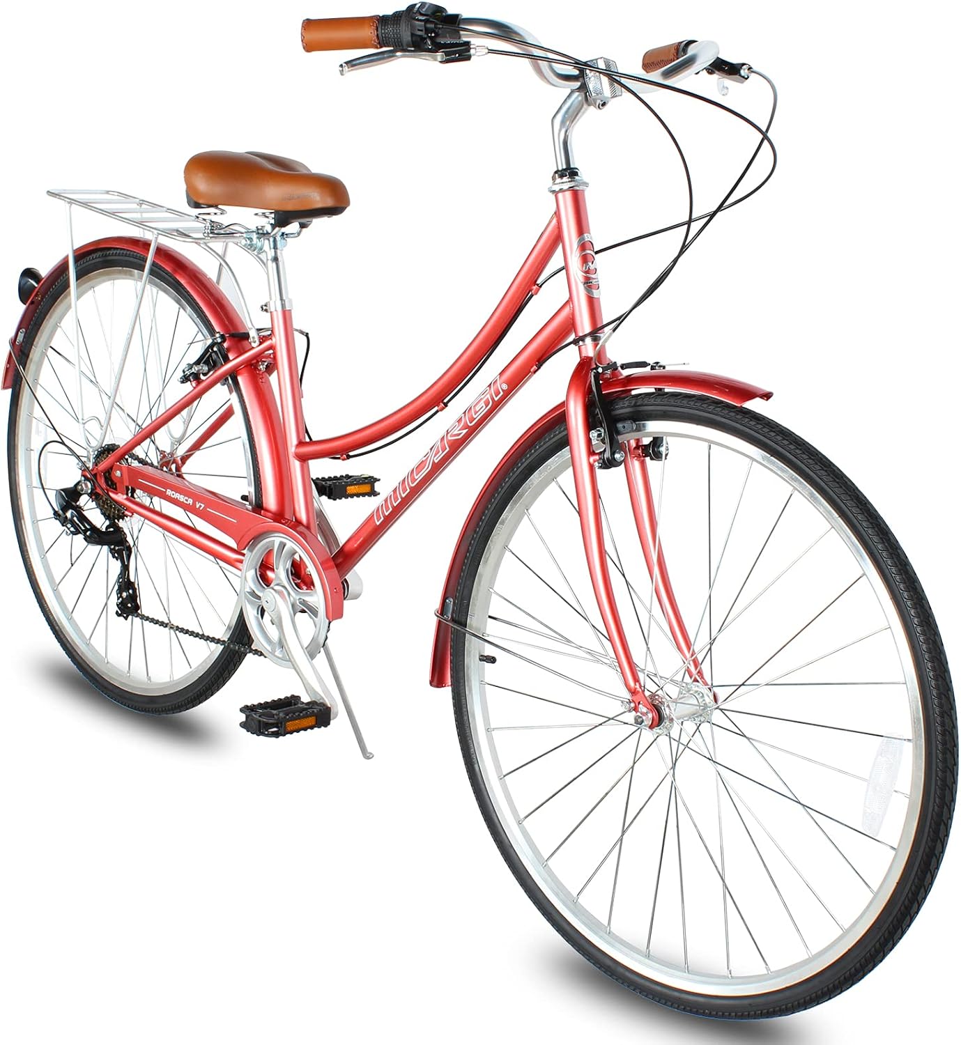 MICARGI Bicicleta híbrida de 2426 pulgadas para adultos, bicicleta híbrida de ciudad de 17 velocidades, marco de acero, bicicleta de viaje para