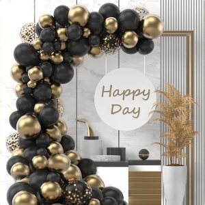 FALA – Guirnalda de globos para fiestas, 120 globos metálicos de látex de confeti negro y dorado, suministros de fiesta para propuesta de confesión, FALA – Guirnalda de globos para fiestas, 120 globos metálicos de látex de confeti negro y dorado, suministros de fiesta para propuesta de confesión,