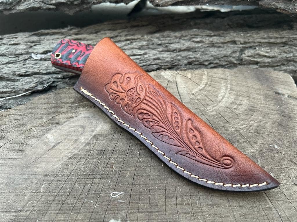 SOGO KNIVES Cuchillo de caza de hoja fija de Damasco con funda, el mejor cuchillo de caza para hombres con mango antideslizante, cuchillo de