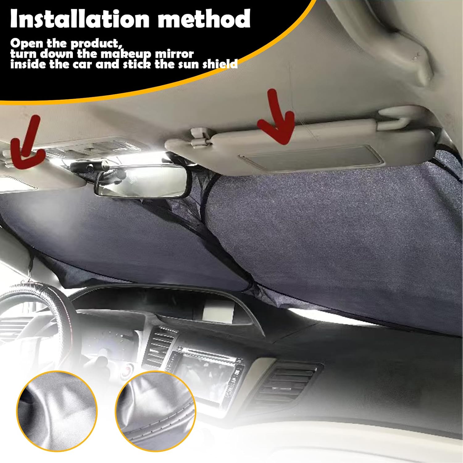 1 parasol para parabrisas de automóvil con bolsa de almacenamiento, 74.8 x 35.4 pulgadas, bloqueador de protección solar plegable para el interior