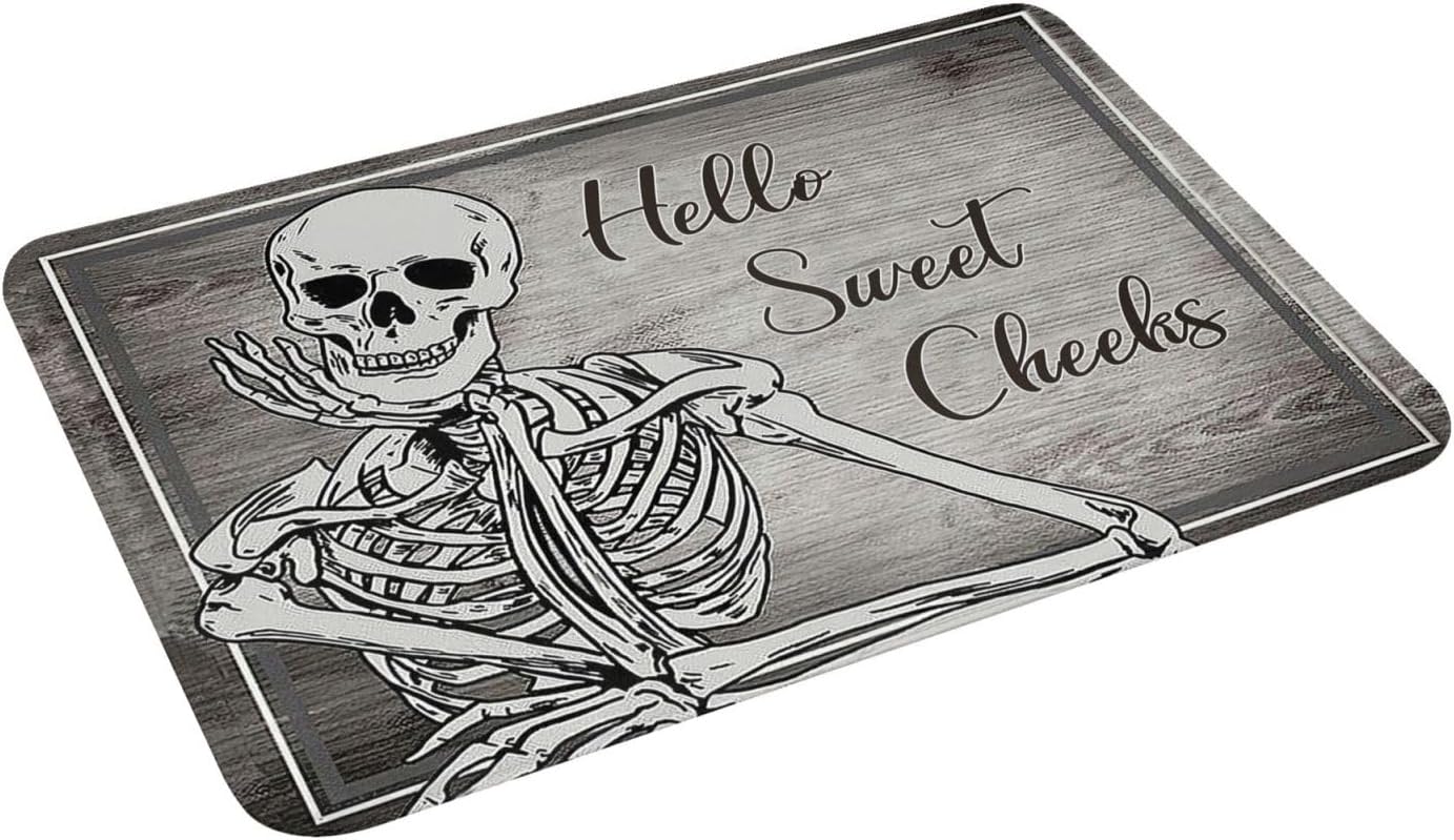 Tapete de baño de esqueleto con diseño de calavera y sonrisa gris, antideslizante, de secado rápido, lavable, para Halloween, ducha, para baño,