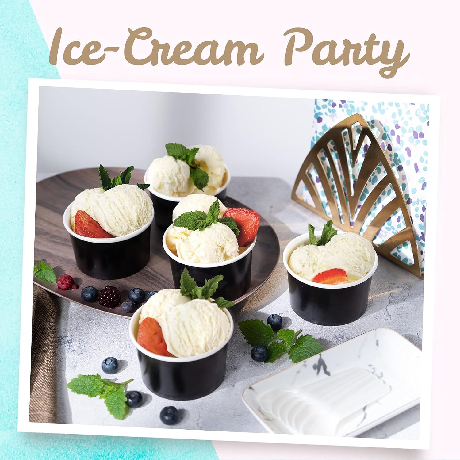 MATICAN Vasos de papel para helado, 50 cuencos de postre desechables de 5.5 onzas para alimentos calientes o fríos, suministros de fiesta de 5.5