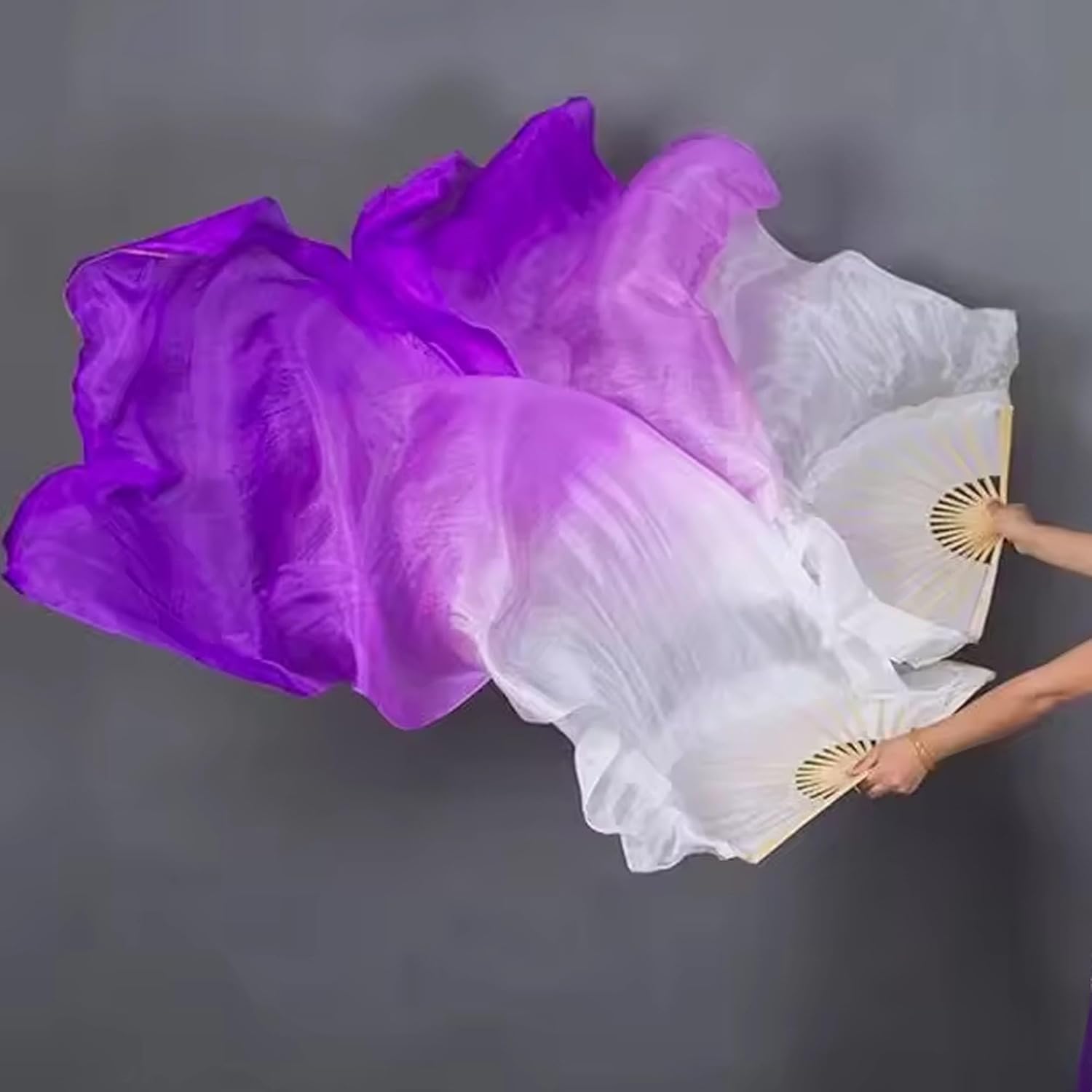 1 par de velos de seda hechos a mano para danza del vientre, abanicos largos de bambú para bailar