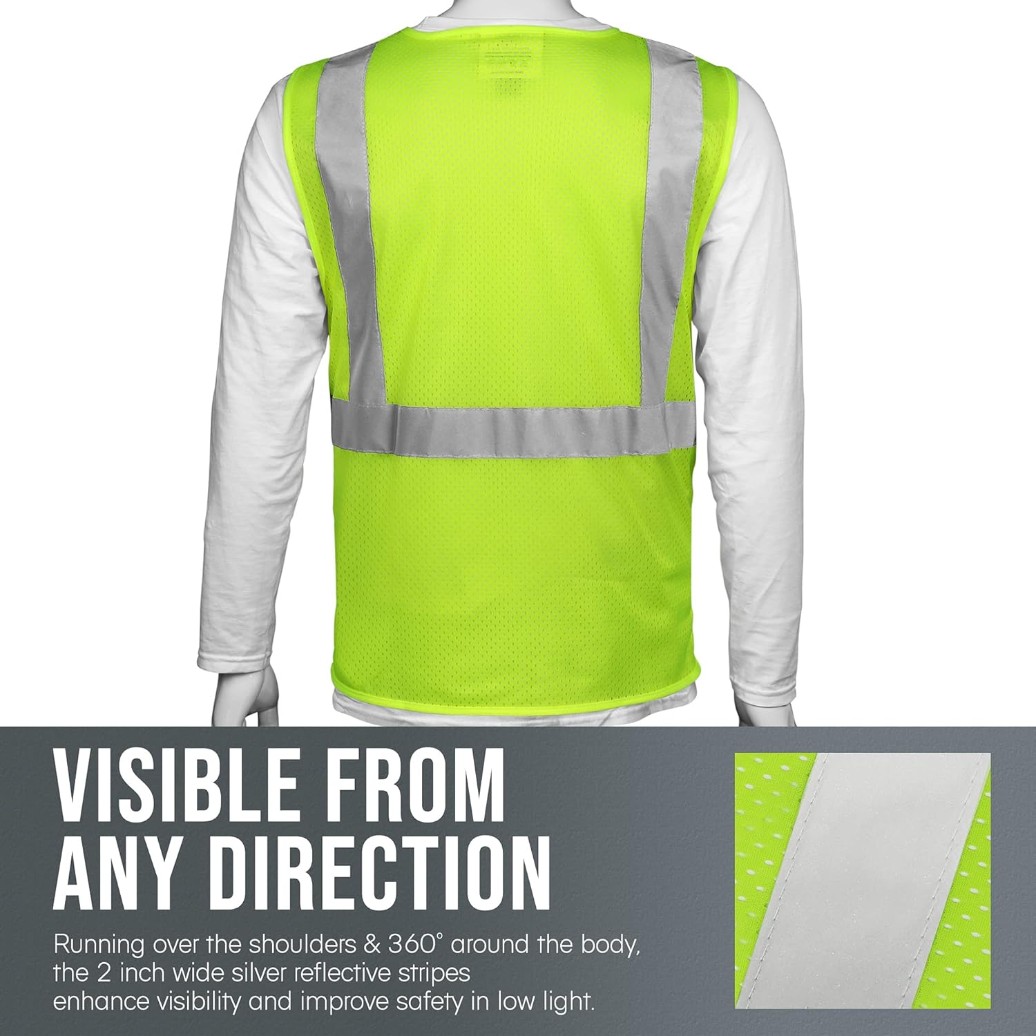 Glow Shield High Visibility Class 3 ANSI Safety Vest with Sleeves, Wide Reflective Stripes & Zipper Closure, S to 4XL