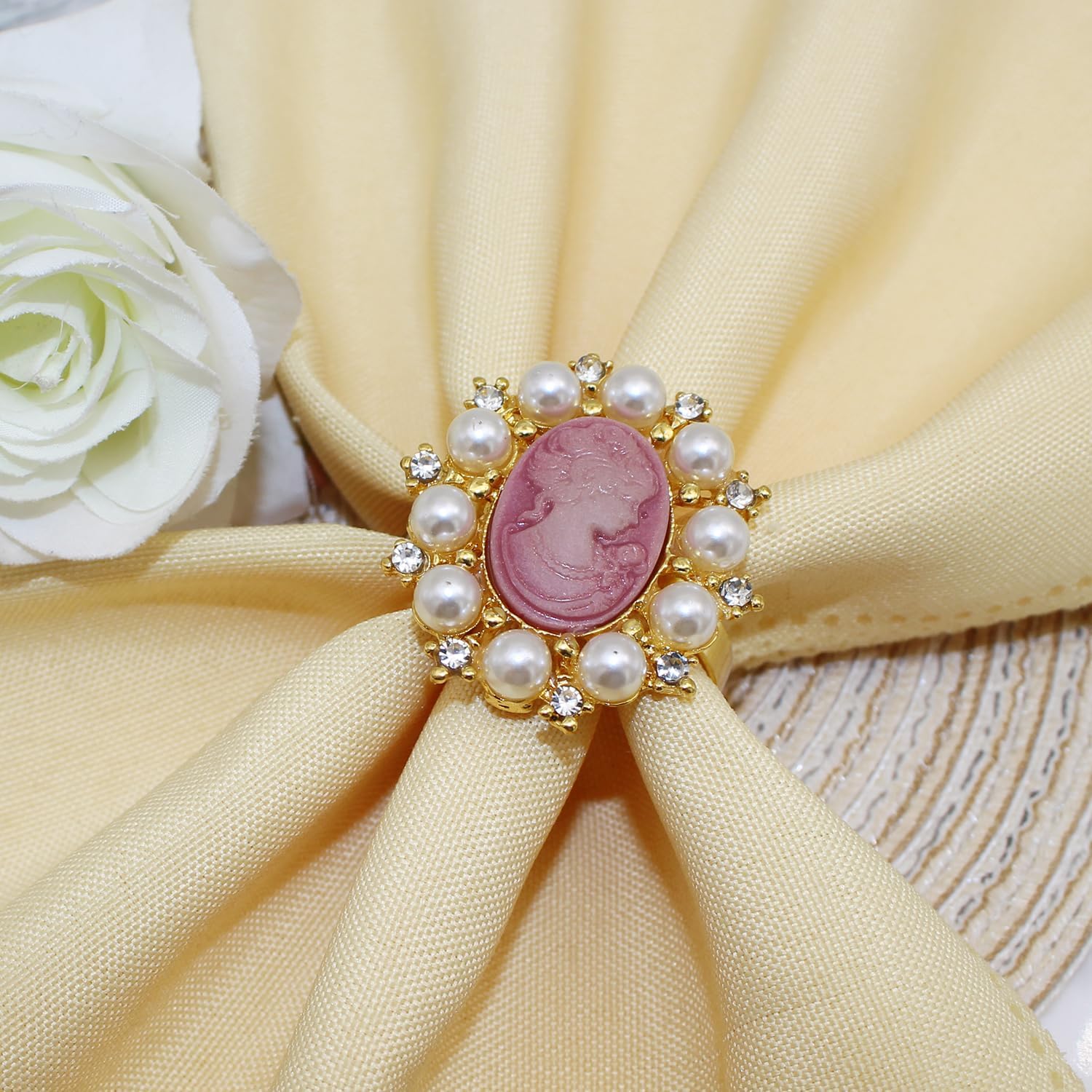 8 servilleteros vintage elegantes victorianos para dama de belleza, camafeo, resina rosa, princesa, reina, cabeza de belleza, hebilla para boda,