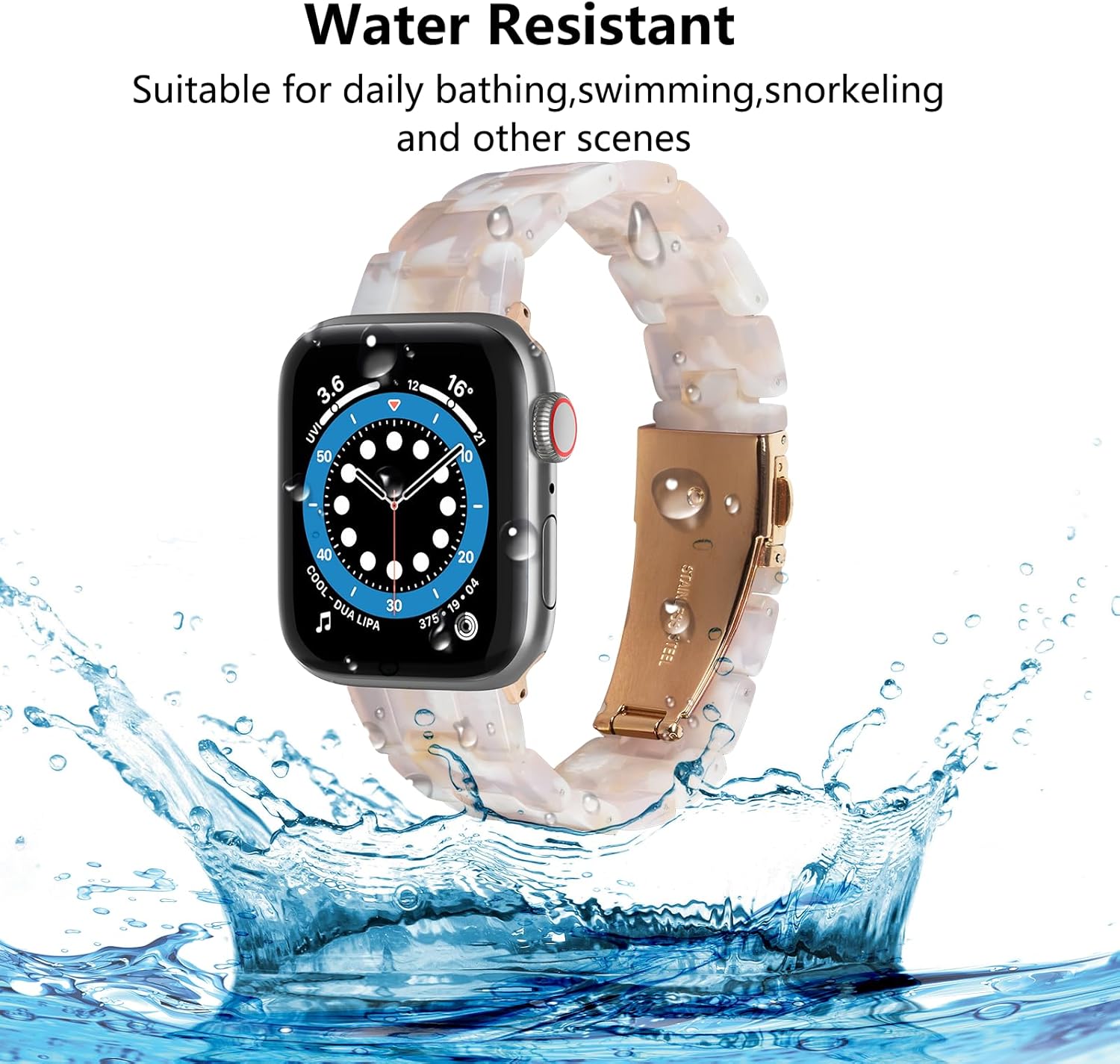 Correa de reloj de resina compatible con Apple Watch Band de 1.496 pulgadas, 1.575 pulgadas, 1.614 pulgadas, 1.654 pulgadas, 1.732 pulgadas, 1.772