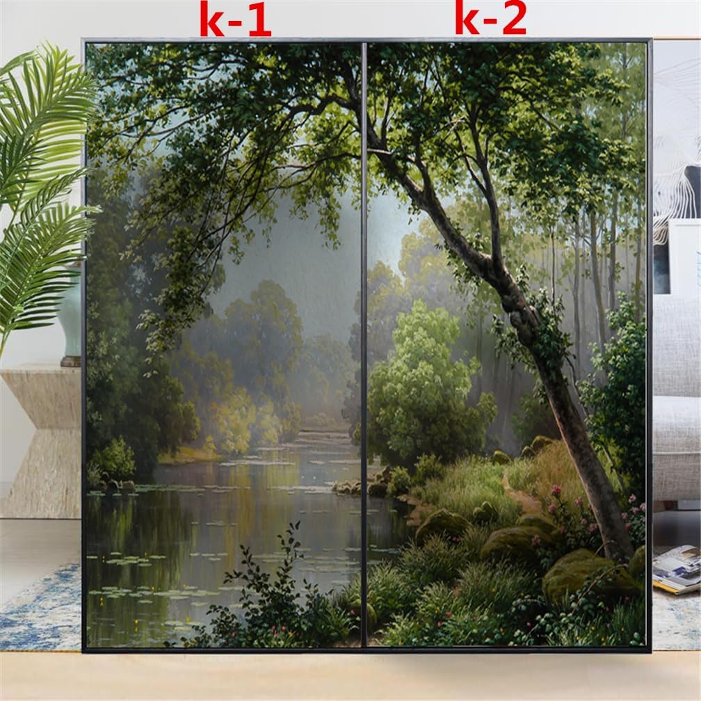 Lámina decorativa para ventana, privacidad, pintura de bosque, adhesivos estáticos para ventanas, sin pegamento, esmerilados, revestimientos para