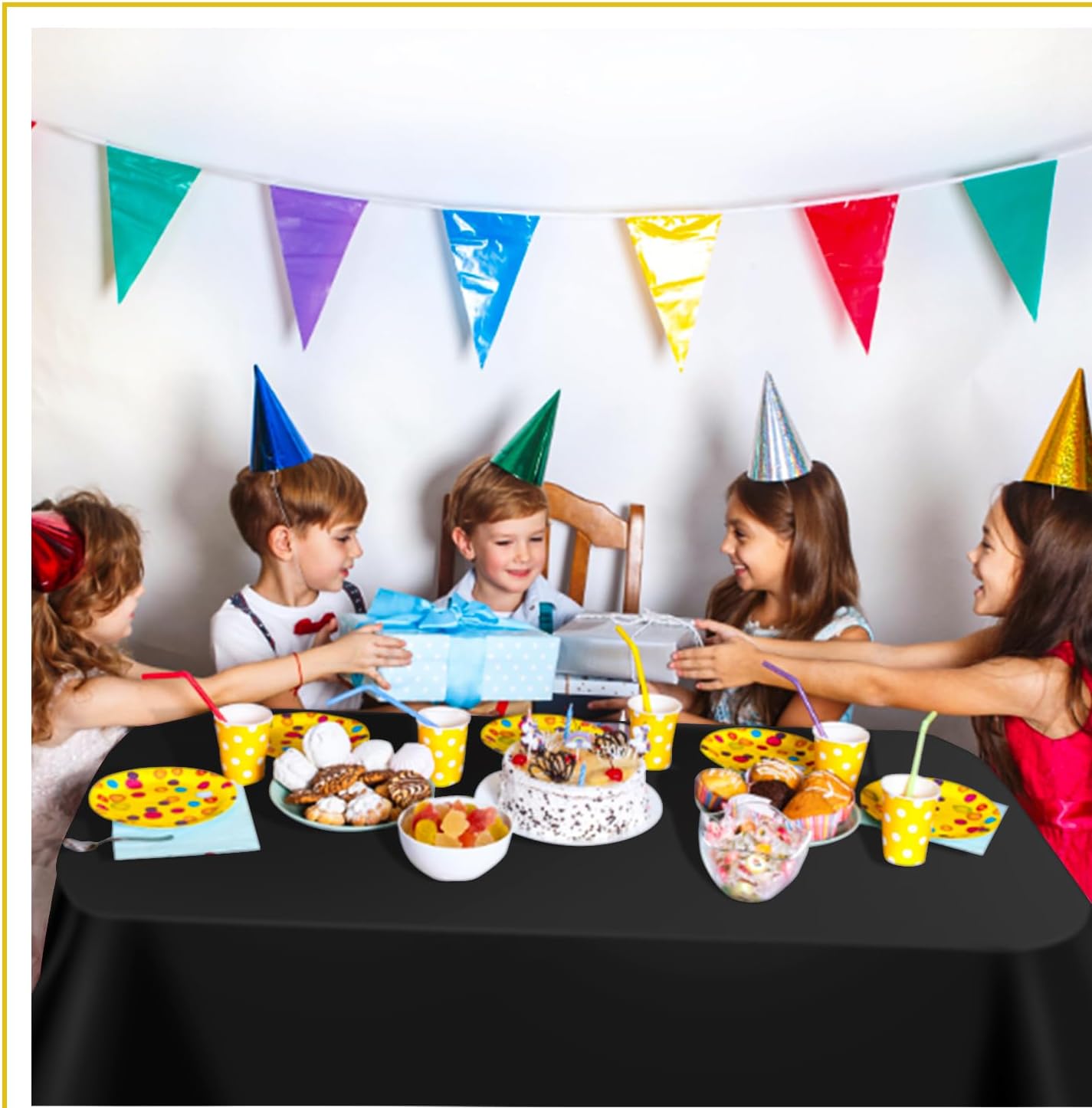 Paquete de 6 manteles de plástico desechables rectangulares de 54 x 108 pulgadas, manteles de plástico negros para fiestas
