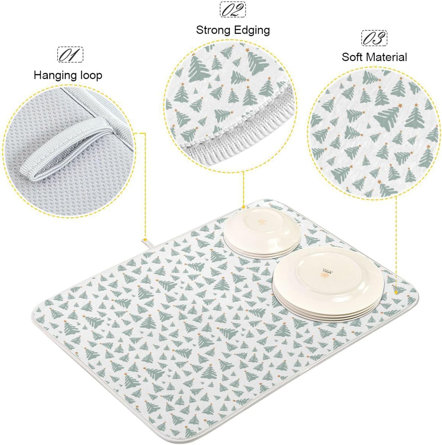 Christmas Tree Ornament Dish Mat Washnable Absorbent Drying Mat For Kitchen Counter Dish Drainers Mats For Kitchen Counter Tapete Para Cocina 16” x