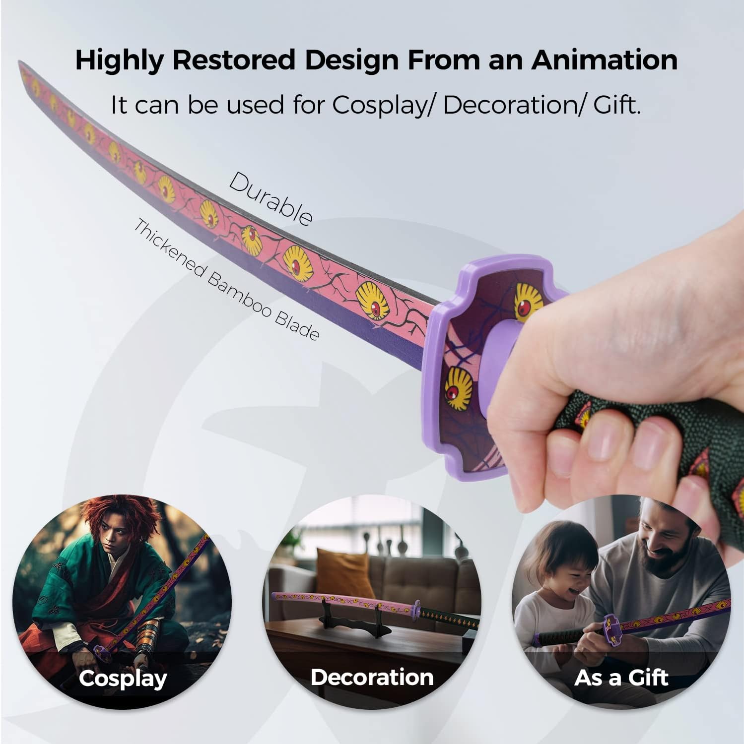 Espada Demon Slayer – Réplica de Katana de anime de 41 pulgadas con cinturón y soporte, espada duradera perfecta para cosplay, espada Nichirin con