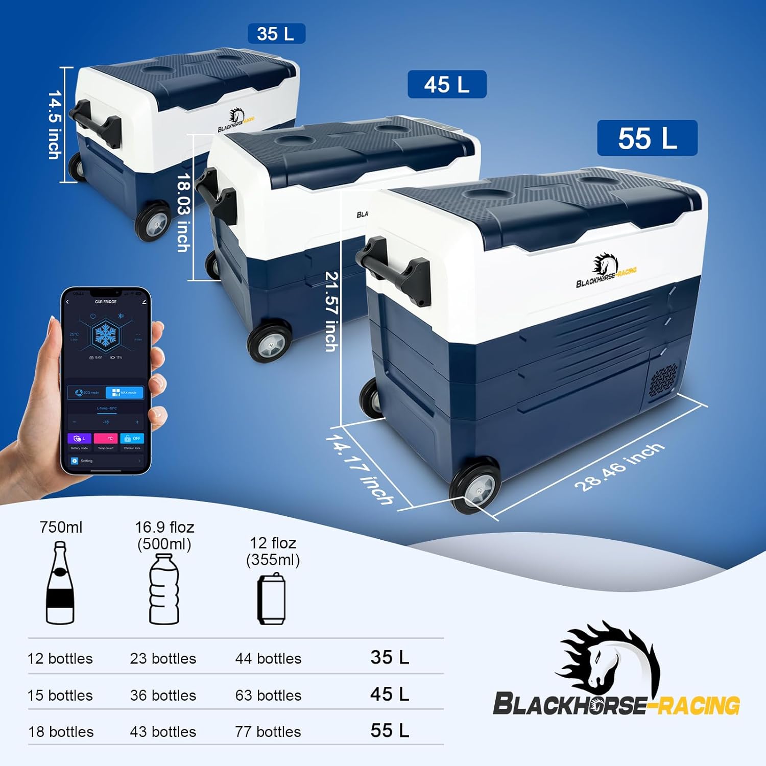 Refrigerador de coche de 12 voltios, congelador portátil de 53 cuartos (50 litros), refrigerador de coche de zona grande, control de aplicación