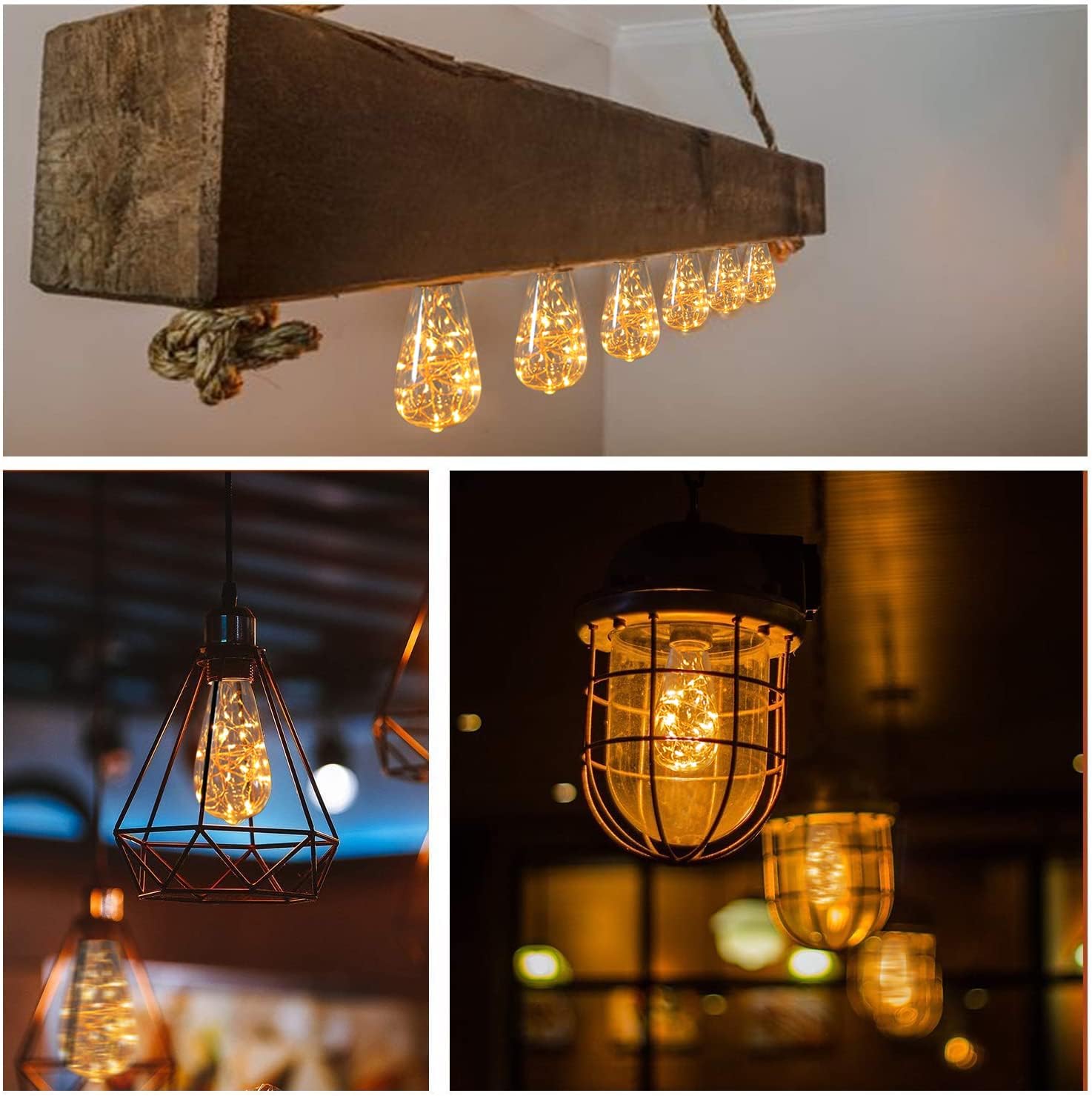 ST64 Bombilla LED decorativa de hadas, paquete de 4 bombillas de 2 W equivalentes a 20 W, blanco suave 2700 K, base E26 estrellada decorativa de