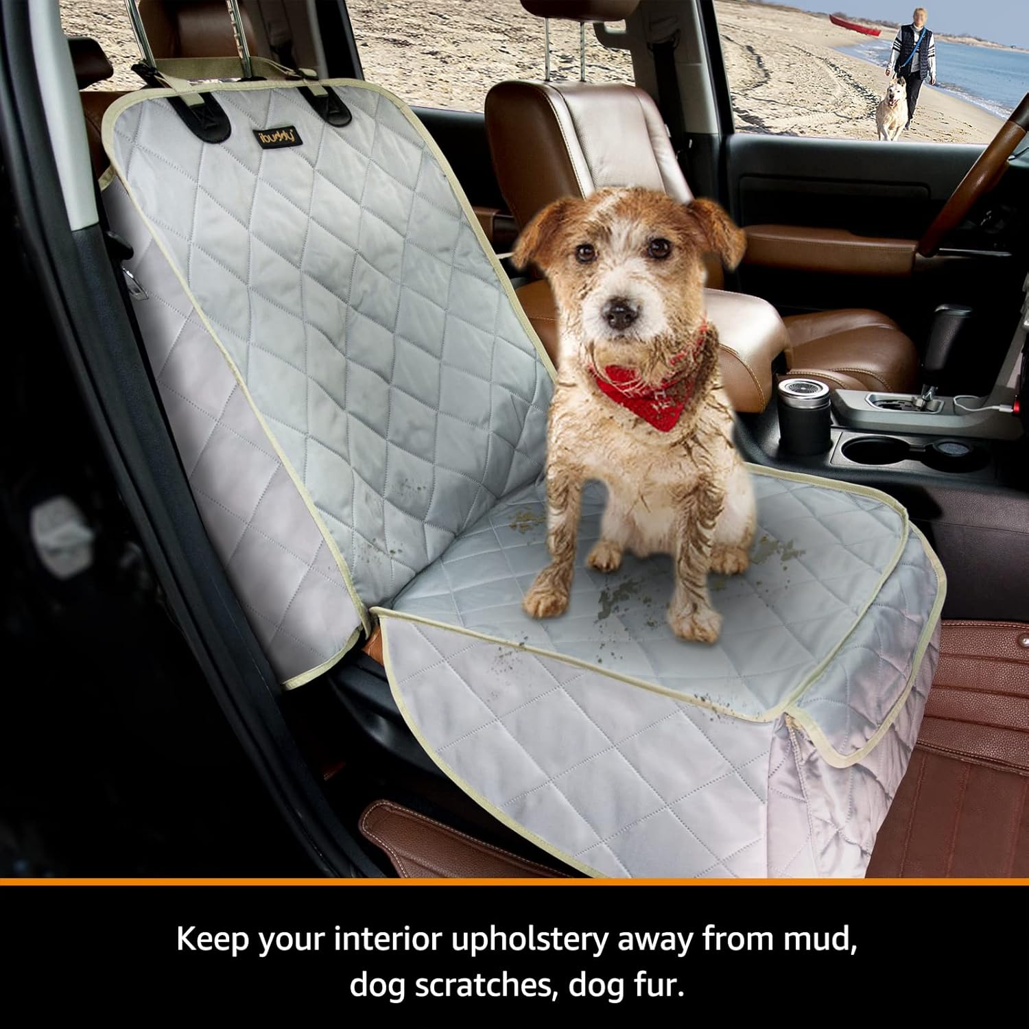 iBuddy Funda de asiento para perro para asiento delantero, impermeable, protege los asientos del cabello, la suciedad y la suciedad líquida, a