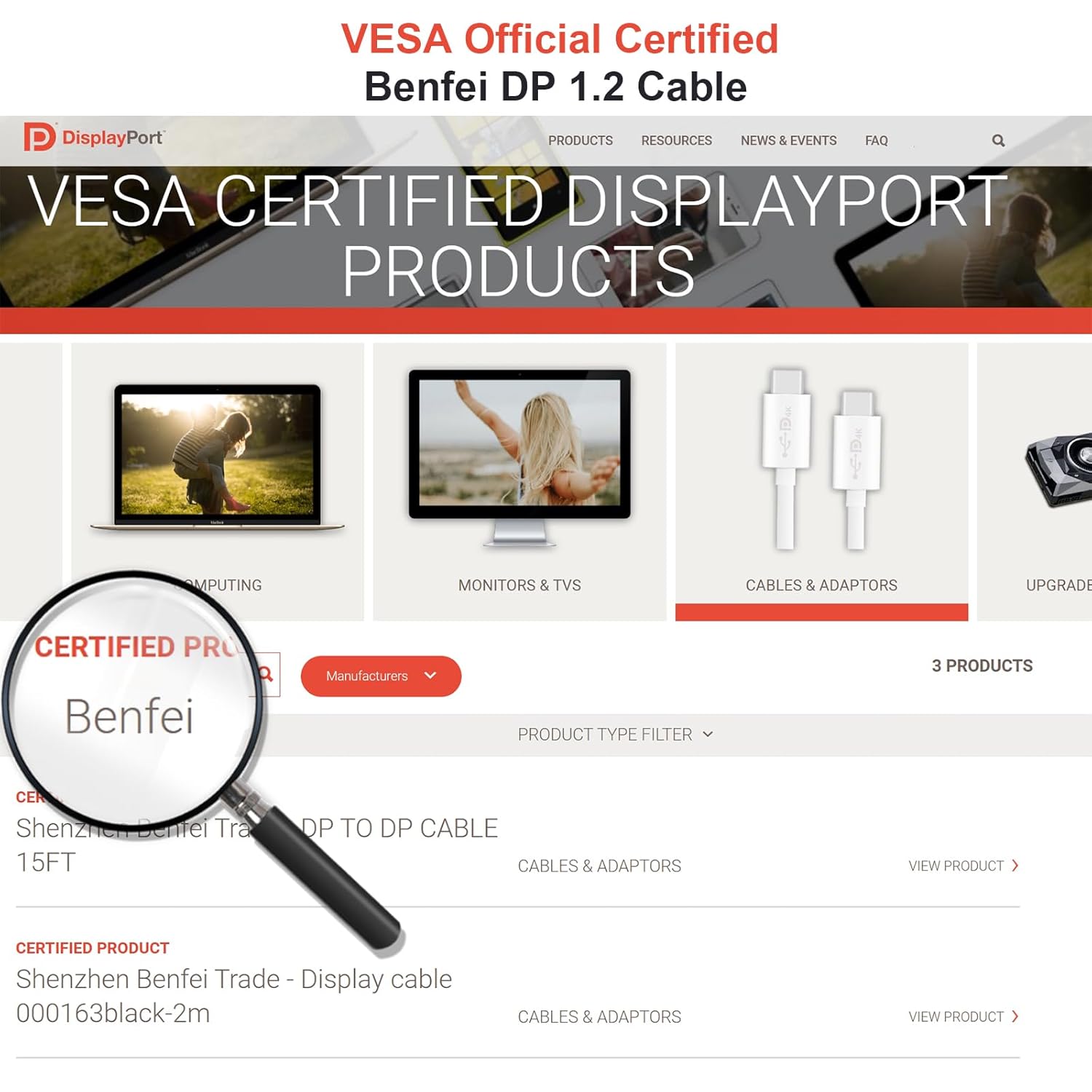 BENFEI Certificado VESA Cable DisplayPort a DisplayPort de 6 pies, paquete de 5 cables DP a DP macho a macho, cable chapado en oro, compatible con