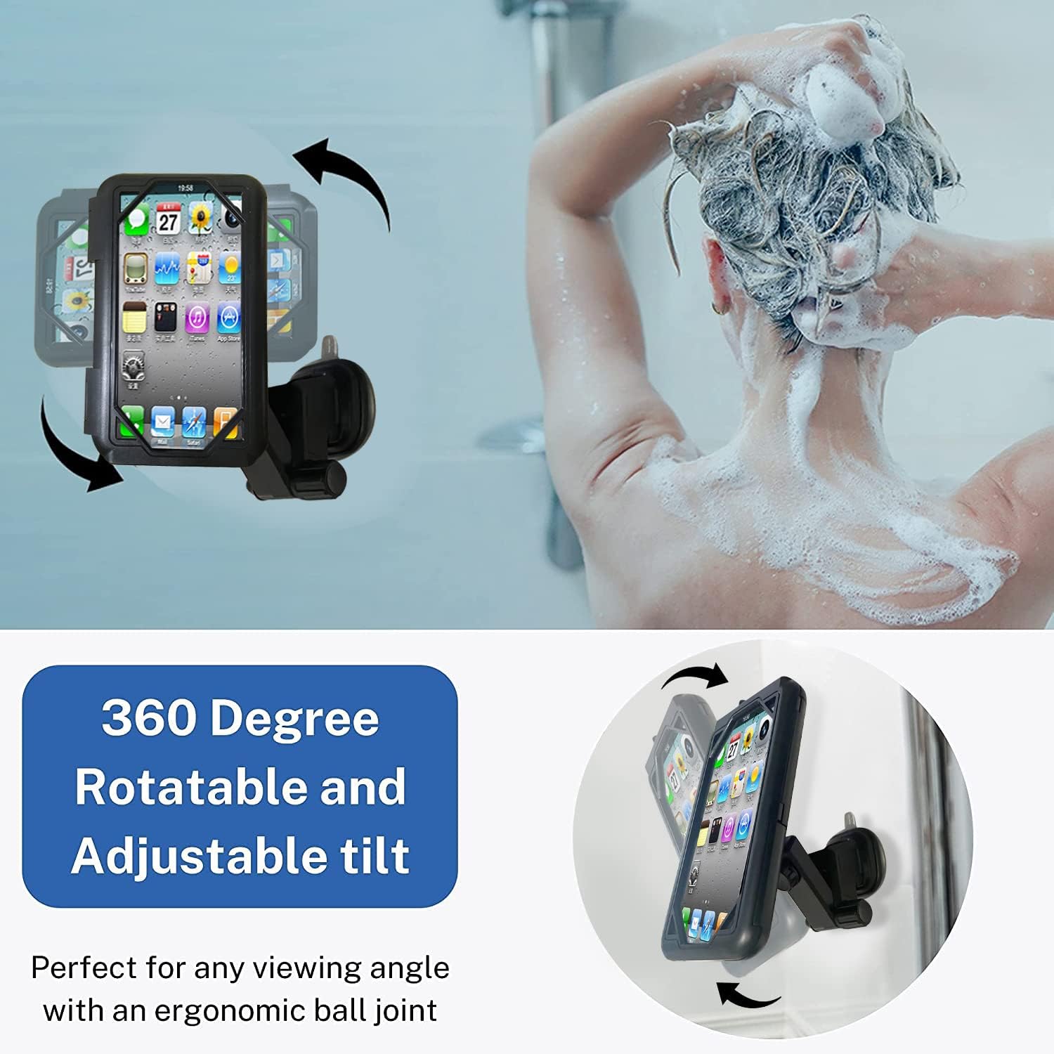 Funda universal impermeable para bicicleta de ducha y ciclismo, soporte de ventosa para baño, abrazadera para bicicleta, rotación 360, inclinación y