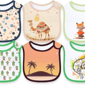 Maiwa Paquete de 6 baberos de algodón impermeables con broches para bebés, niños y niñas, dentición babeo y alimentación Maiwa Paquete de 6 baberos de algodón impermeables con broches para bebés, niños y niñas, dentición babeo y alimentación