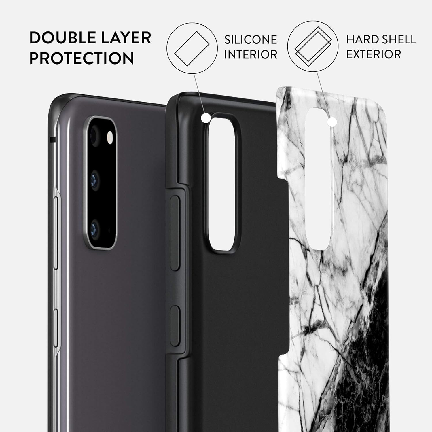 BURGA Funda para teléfono compatible con Samsung Galaxy S20 – Carcasa rígida híbrida de 2 capas + funda protectora de silicona – Contradicción fatal