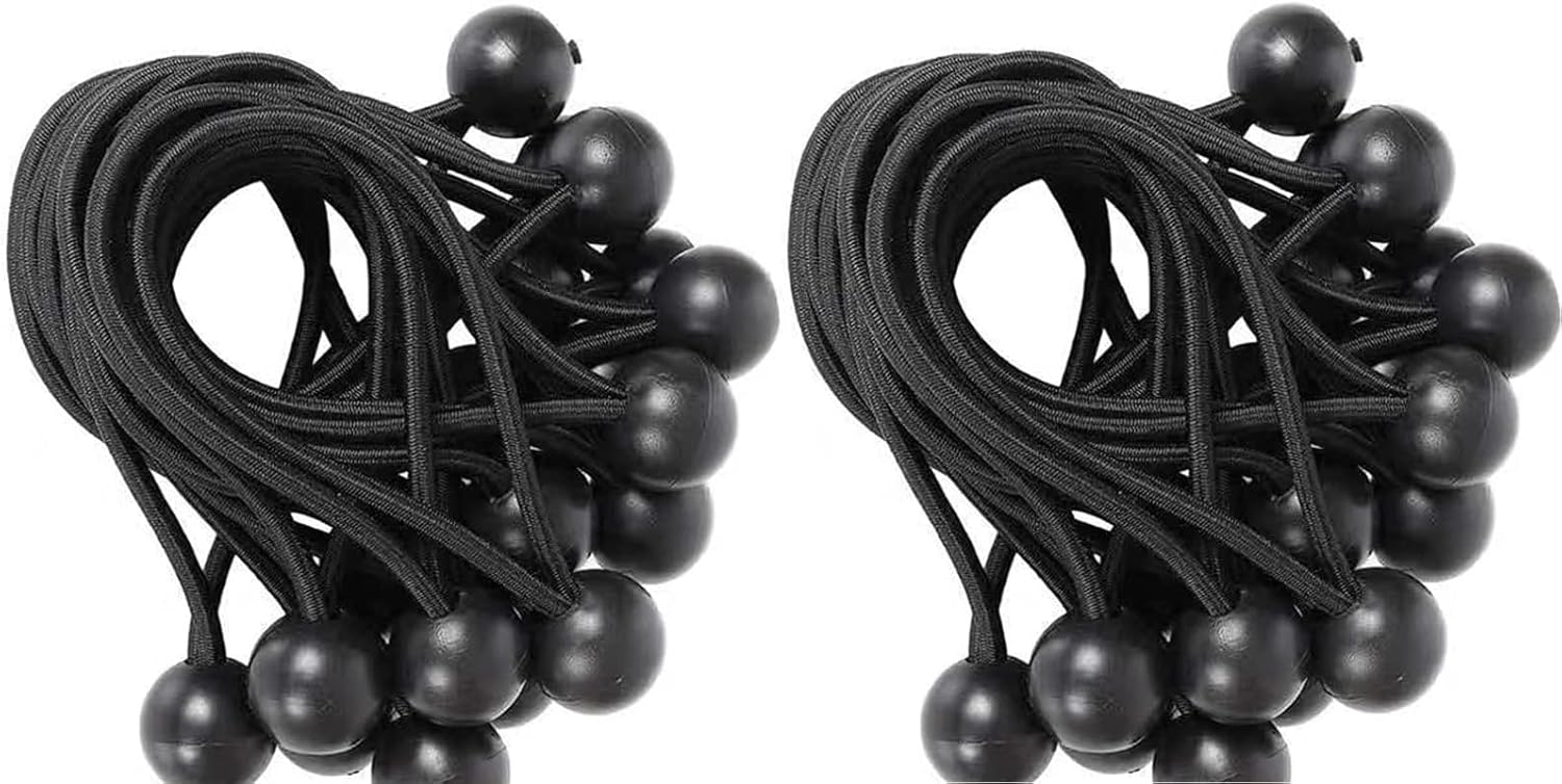 Cuerdas elásticas de bolas de 6 pulgadas con bolas, 100 unidades de cuerdas resistentes para toldo, lona para amarrar, campamento, refugio, carga,