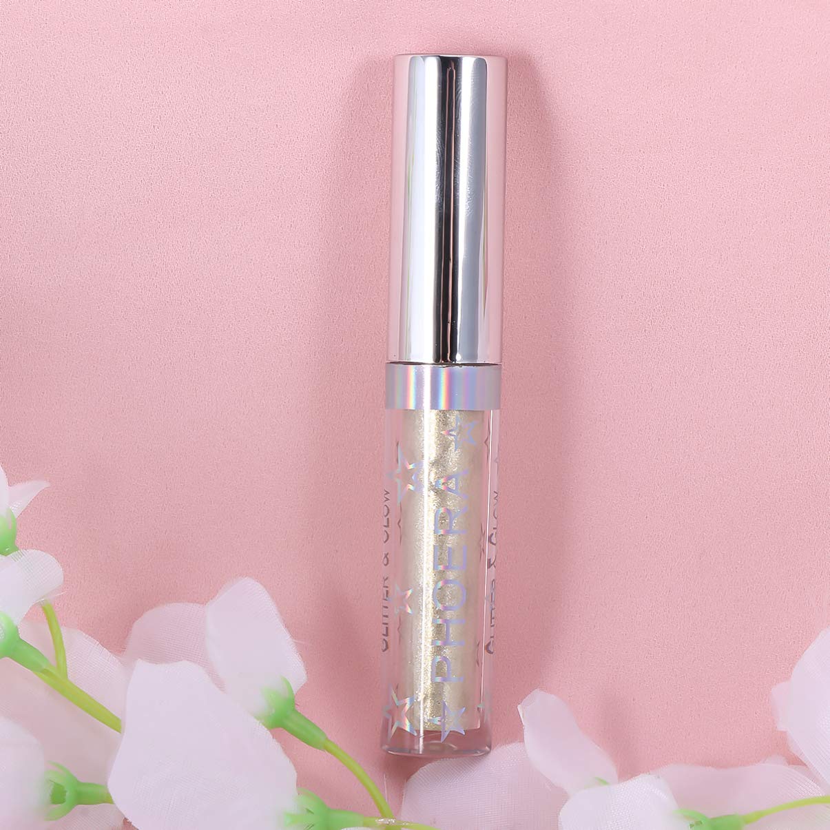 Lurrose Sombra de ojos con purpurina de metal pesado, luces hipnóticas, delineador de ojos con purpurina líquida, color blanco cremoso, de larga