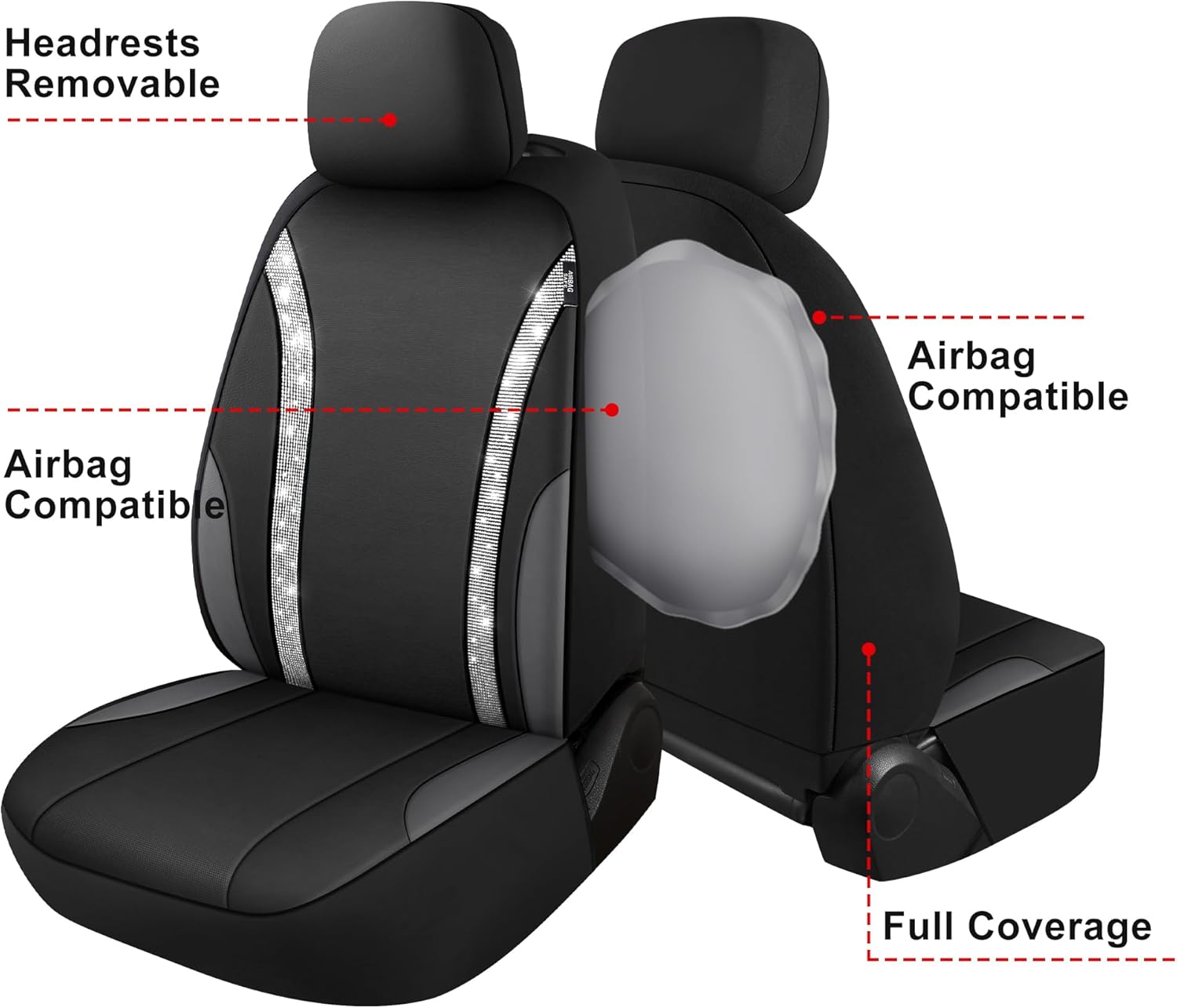 Juego completo de fundas de asiento de automóvil de cuero brillante para mujeres y niñas, fundas de asiento de automóvil transpirables con diamantes