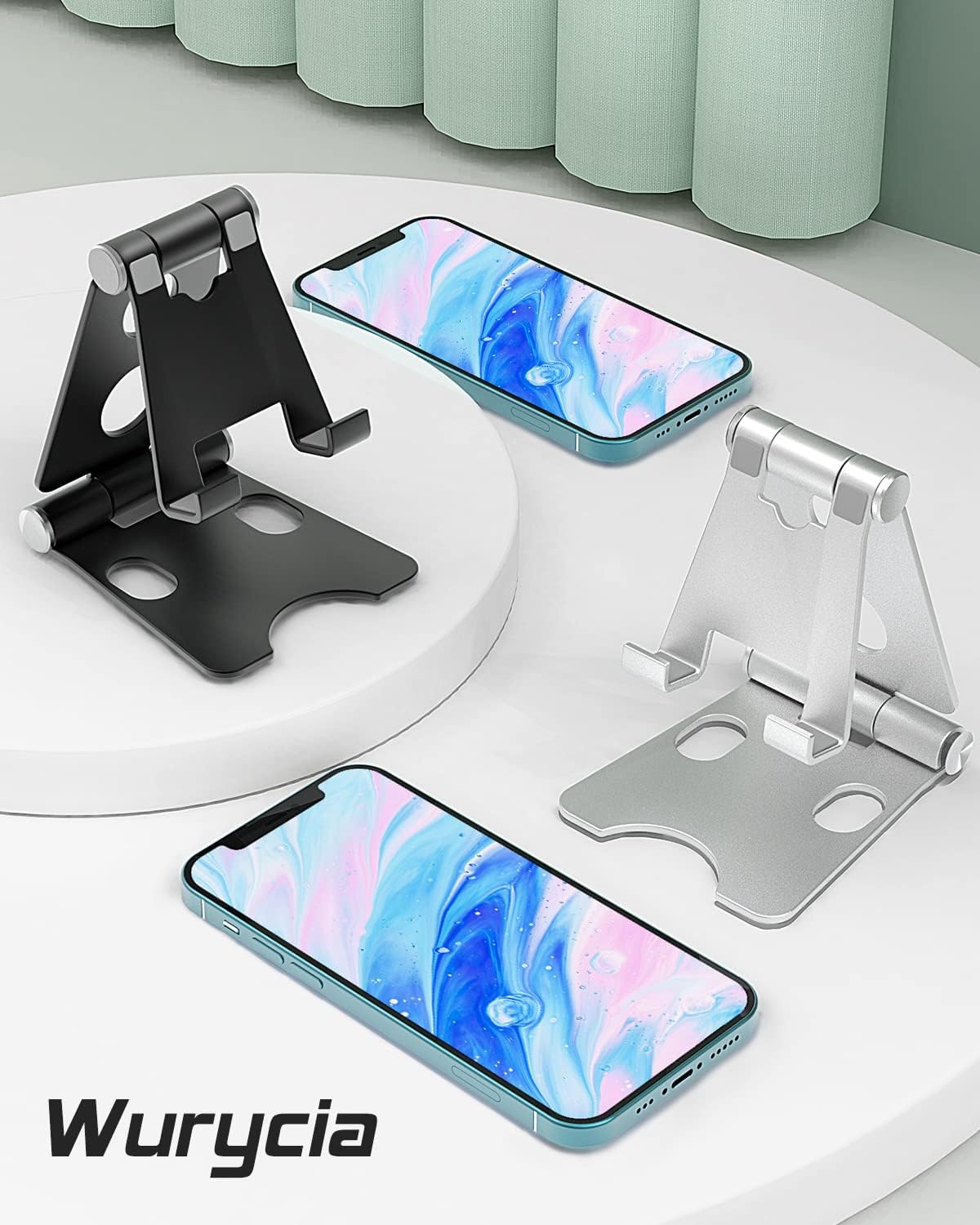 Paquete de 2 soportes para teléfono, soporte plegable de aluminio completo para teléfono móvil, soporte de teléfono de escritorio para teléfonos