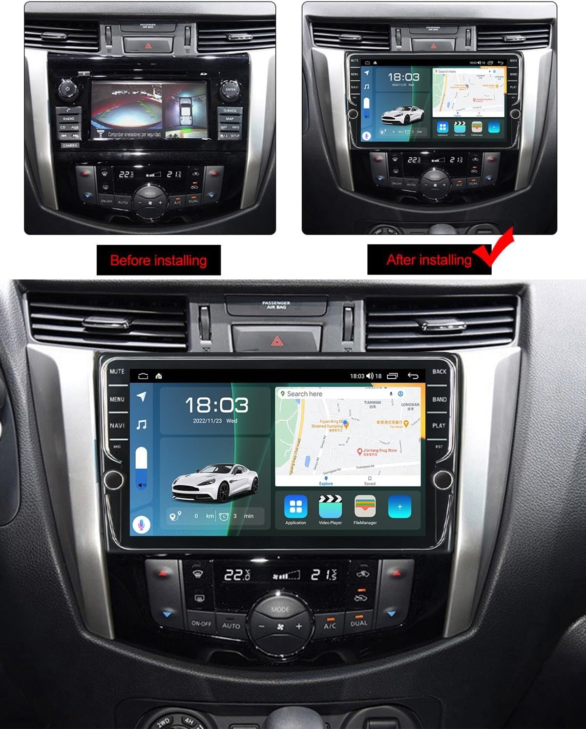 Pantalla de 9 pulgadas 2 DIN estéreo para automóvil Android 11 para Nissan Navara NP300 2011-2016 navegación en el tablero de audio para automóvil,