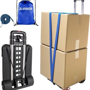 Camión de mano plegable, carrito ligero de aluminio con 2 ruedas delanteras giratorias completas y 2 ruedas traseras de tanque, carrito de equipaje Camión de mano plegable, carrito ligero de aluminio con 2 ruedas delanteras giratorias completas y 2 ruedas traseras de tanque, carrito de equipaje