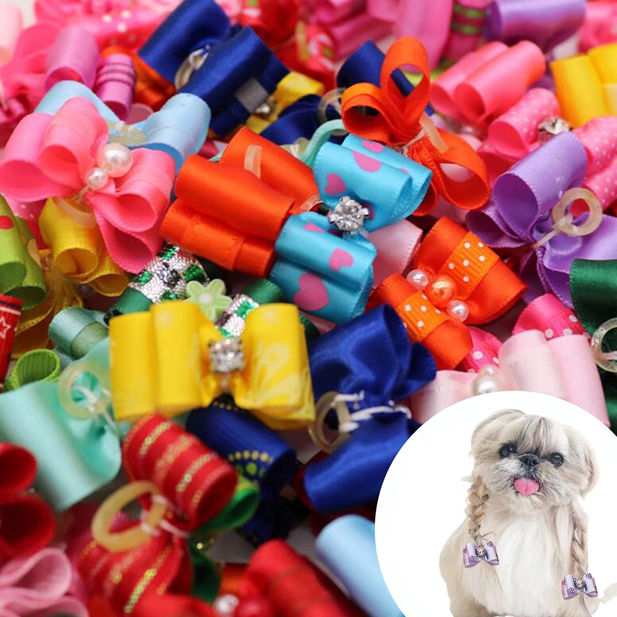 FZBNSRKO – 10 lazos para perros, gatos y perros, doble lazo para el pelo de perro pequeño, accesorios de aseo (0.8 x 1.2 pulgadas)