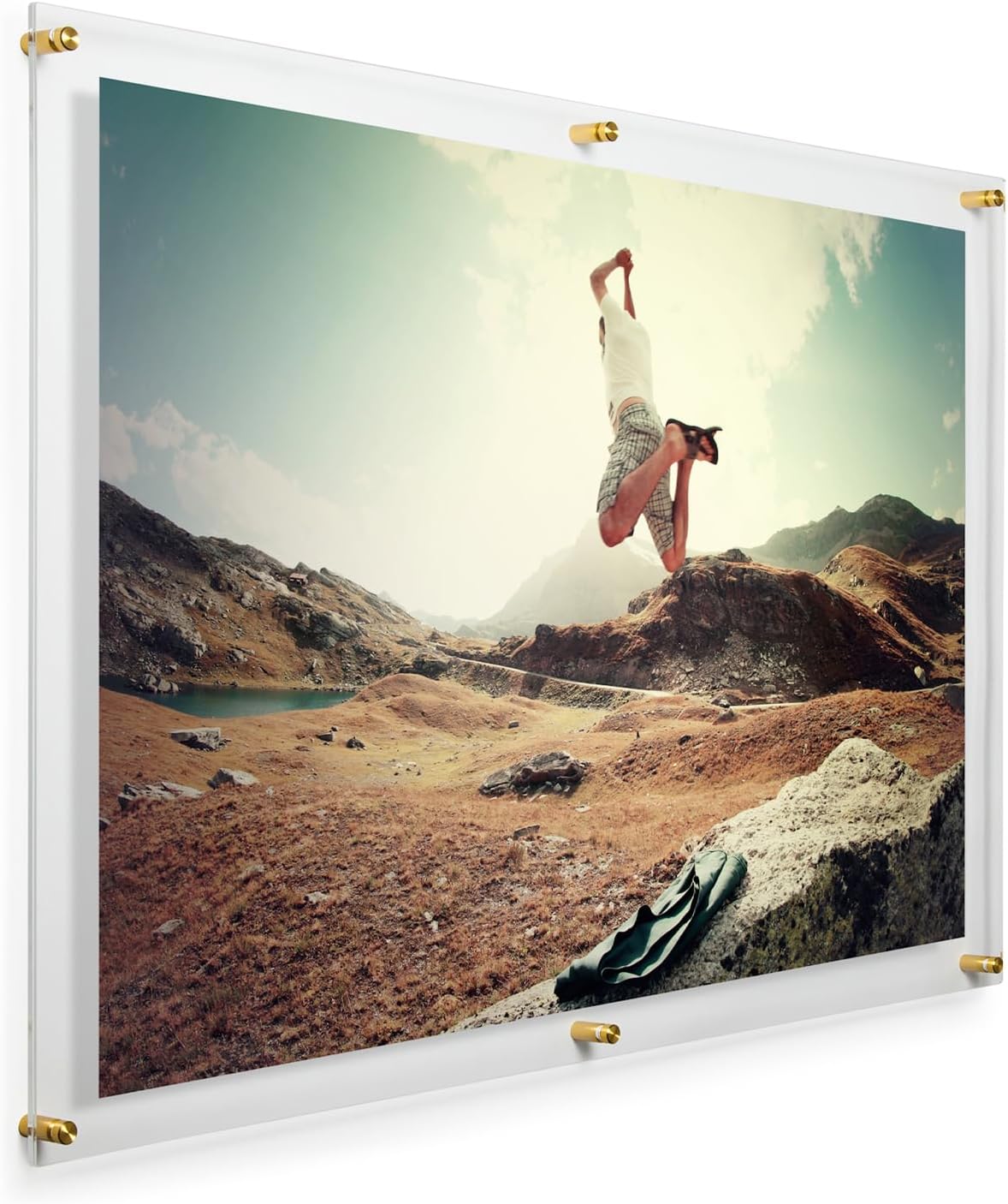 Wexel Art – Marco flotante acrílico de doble panel de 28 x 40 pulgadas para obras de arte y fotos de 24 x 36 pulgadas, con herrajes dorados