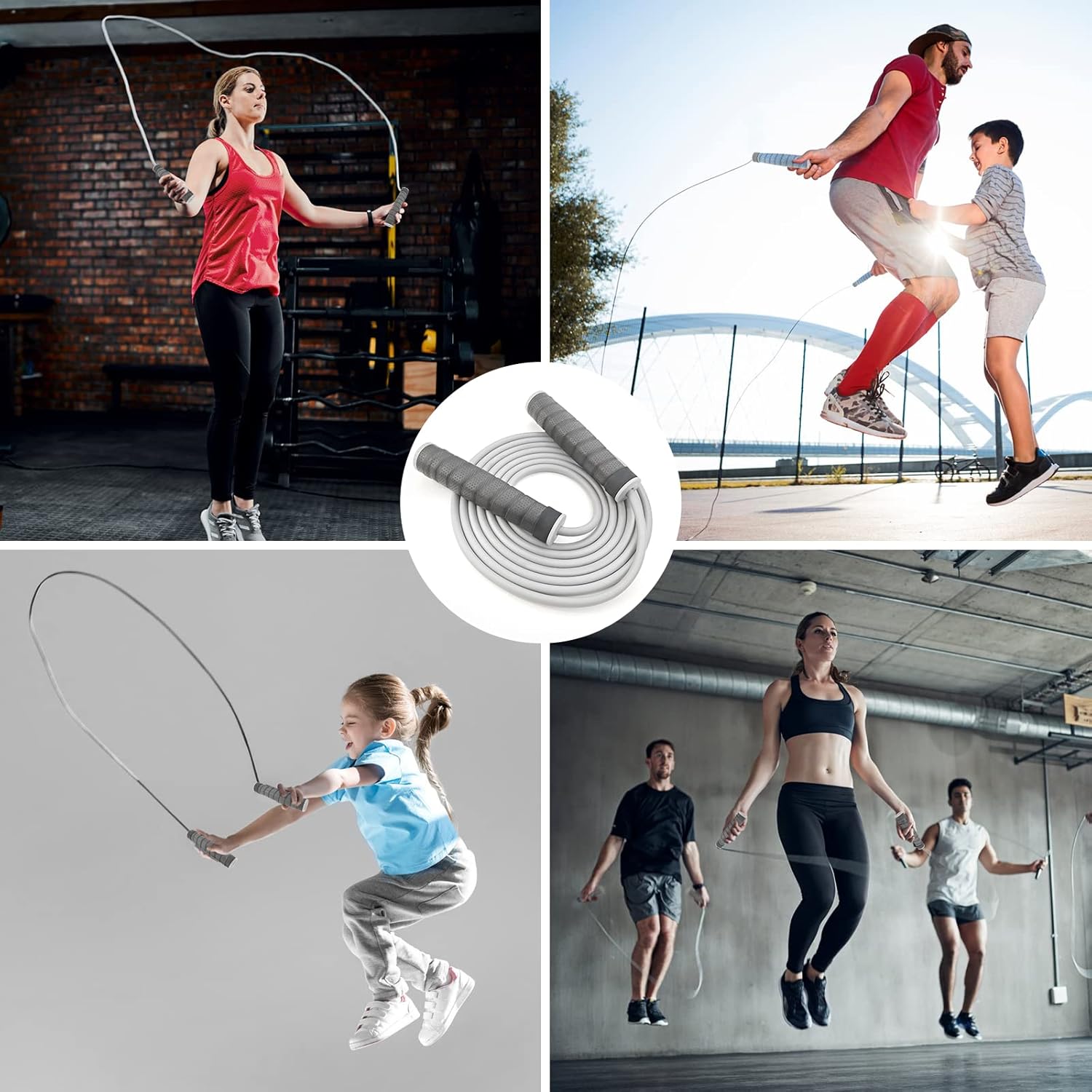 Cuerda de saltar con peso de 1 libra para fitness, asas de piel sintética ajustables que absorben el sudor y cuerda de PVC para mujeres y hombres,