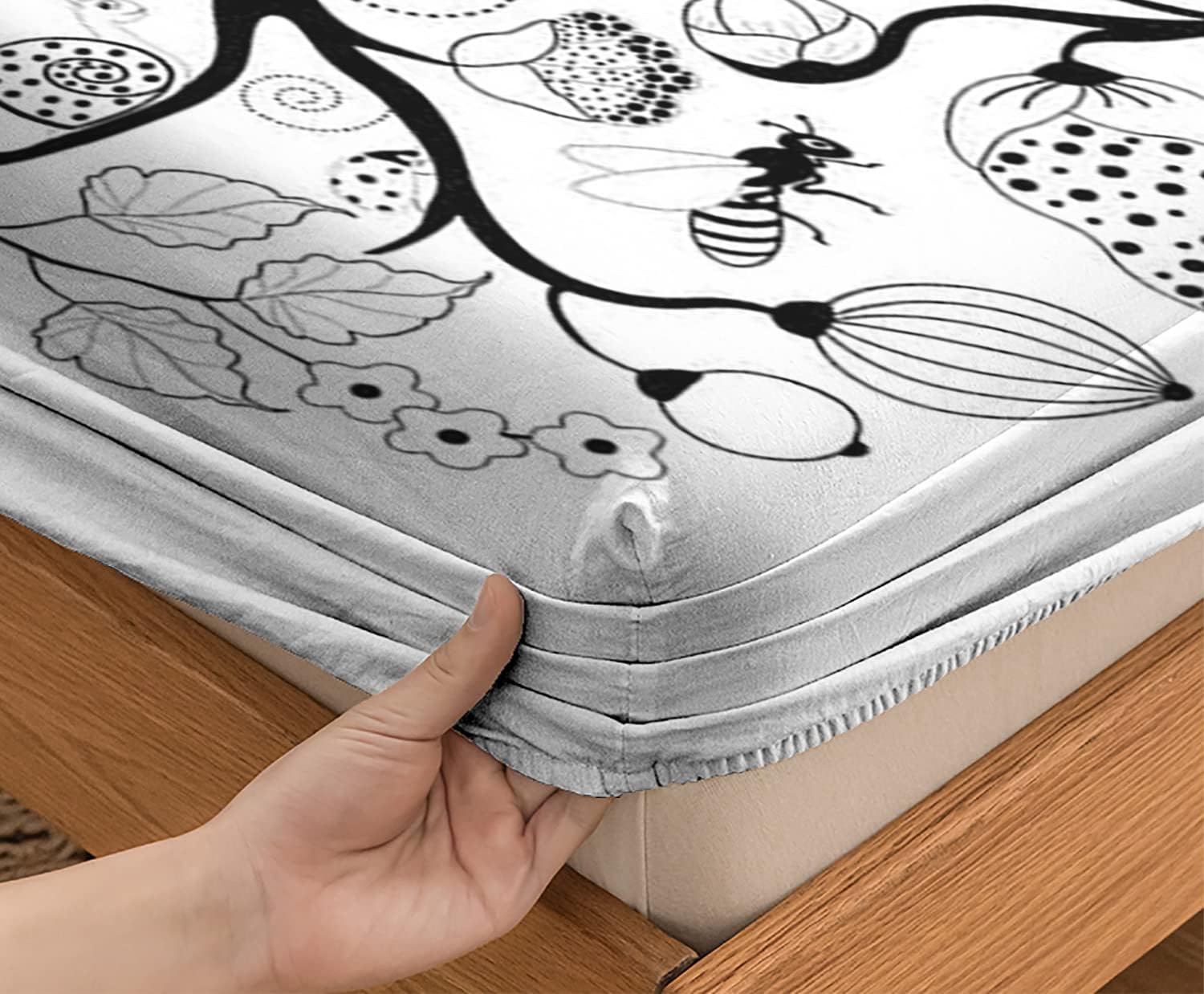Sábana bajera con temática en blanco y negro, tamaño individualindividual XL, patrón de flores de árbol, pájaros, juego de decoración de ropa de