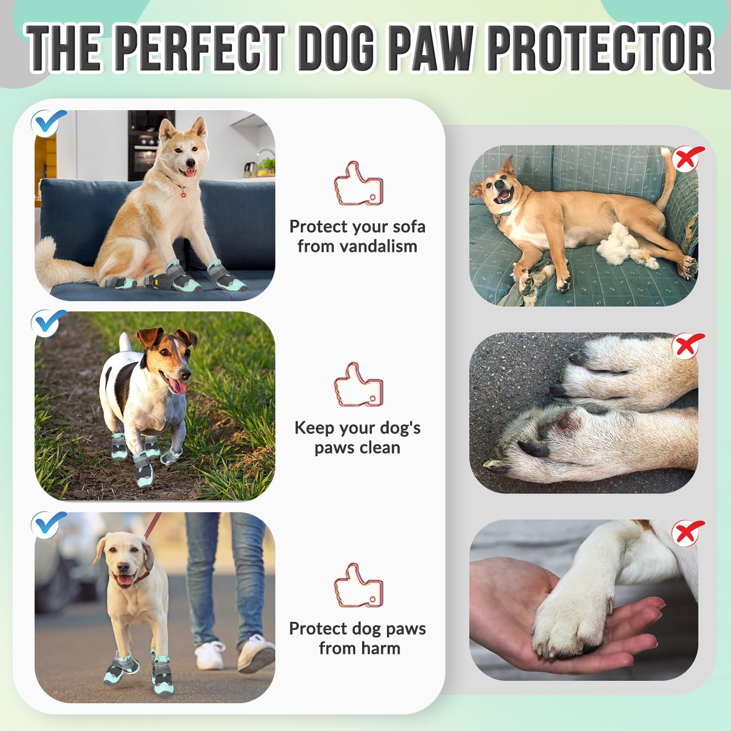 SlowTon Botas de nieve impermeables para perros, suela de goma antideslizante suave para suelo de madera dura, botines reflectantes ajustables para