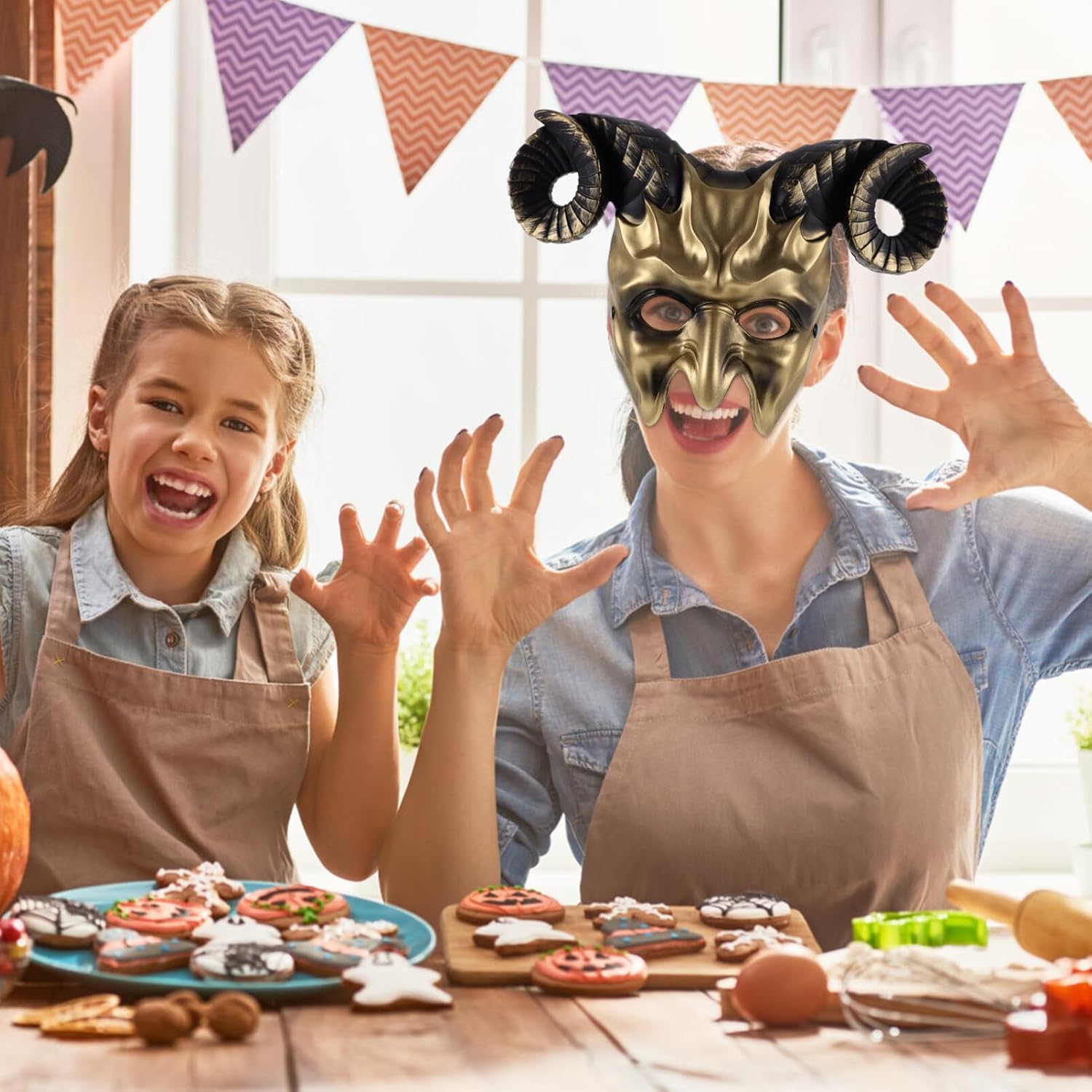 Abaodam Máscara de cuerno de buey, máscara de cuernos, máscara de media cara de animal para festivales, fiestas, disfraz de Halloween, cosplay