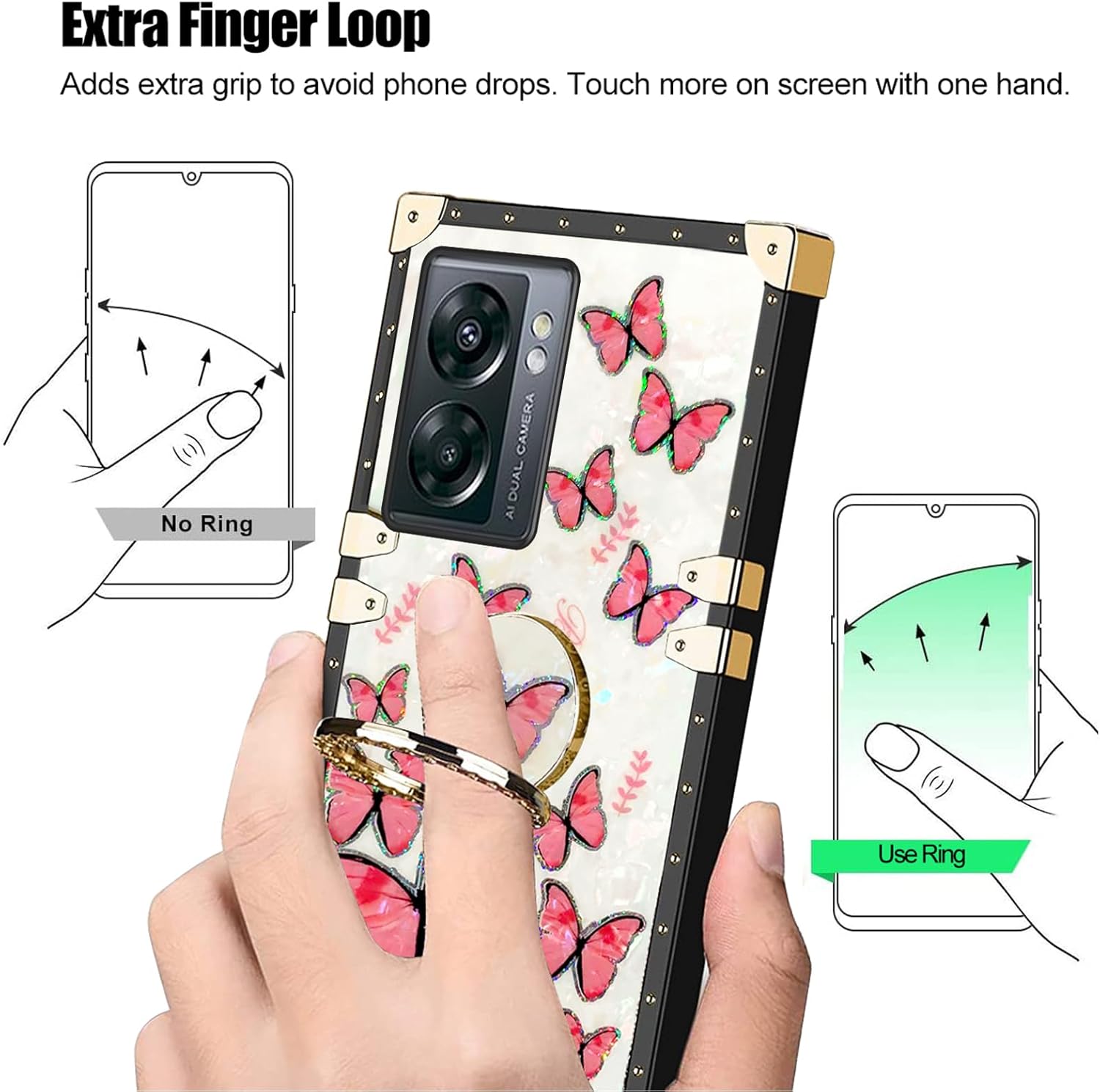 Funda para teléfono N300, funda para OnePlus Nord N300 5G para mujer, bonita funda protectora cuadrada con purpurina femenina elegante retro choque