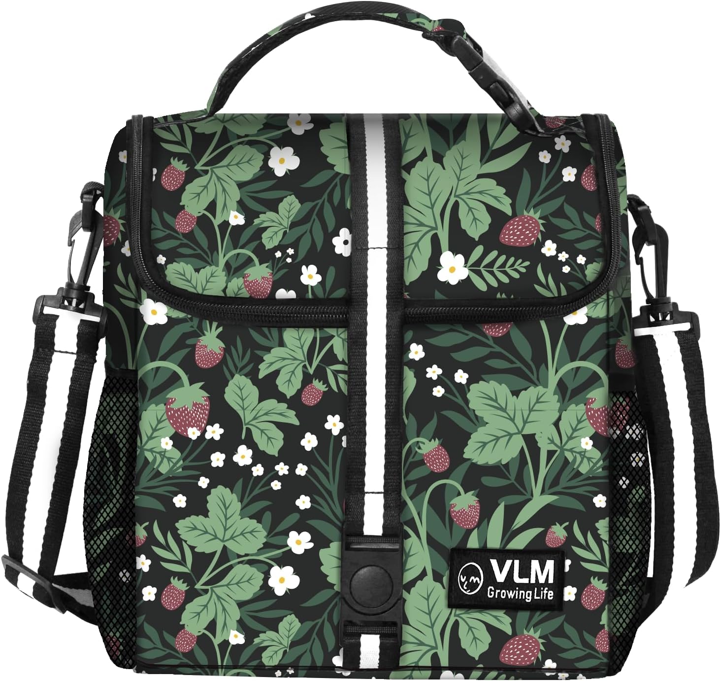 VLM Bolsas de almuerzo para mujer, a prueba de fugas, con estampado floral, con correa ajustable para el hombro, reutilizable, con cremallera, bolsa