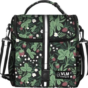 VLM Bolsas de almuerzo para mujer, a prueba de fugas, con estampado floral, con correa ajustable para el hombro, reutilizable, con cremallera, bolsa VLM Bolsas de almuerzo para mujer, a prueba de fugas, con estampado floral, con correa ajustable para el hombro, reutilizable, con cremallera, bolsa