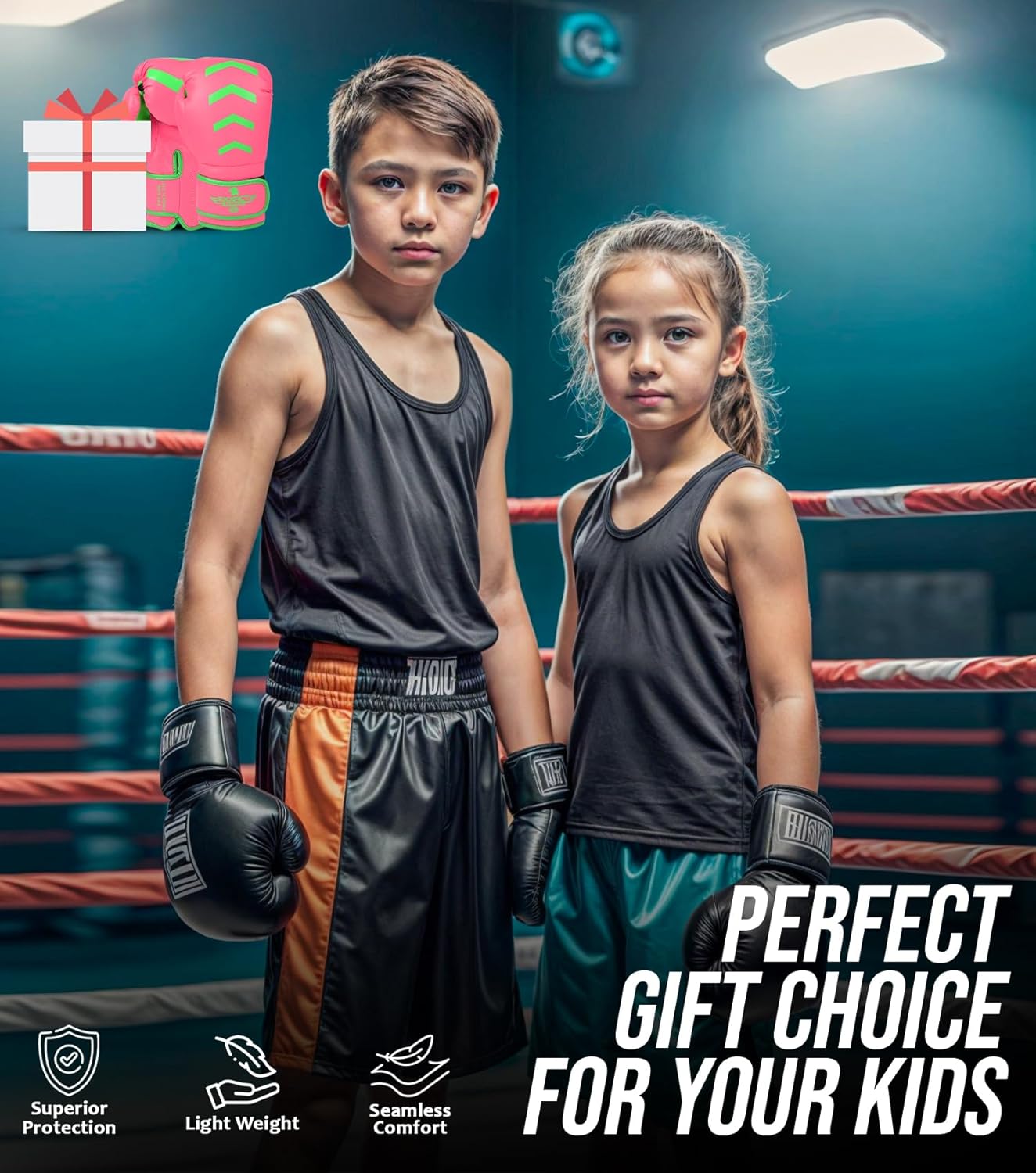Exxact Sports Knockout – Guantes de boxeo juveniles para niños, guantes de boxeo de cuero duradero con protección acolchada para artes marciales